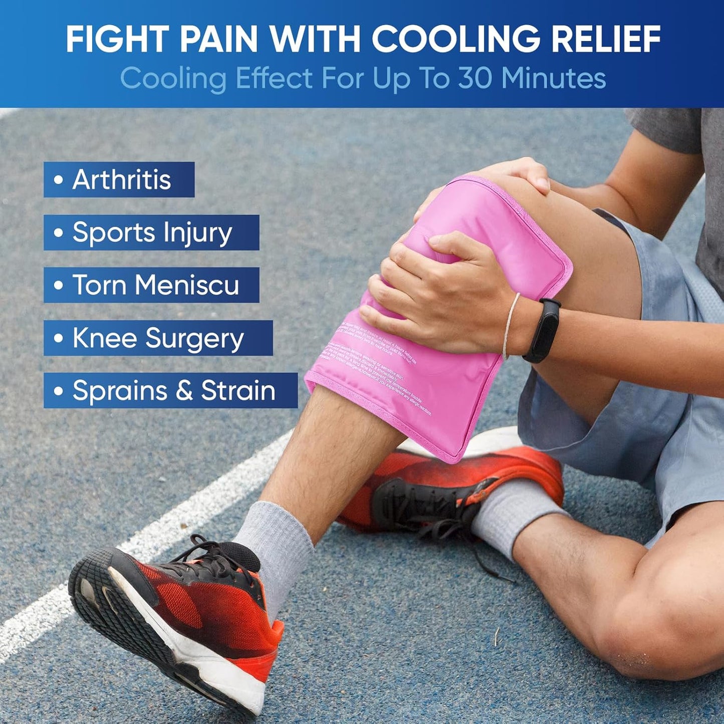 APEXUP Gel Ice Packs for Injuries Reusable, Flexible Double Sided Cold Packs for Injuries, Ice Pack for Knee, Shoulder, Back, Hip, Leg, Arm (Pink, L, 2PK)