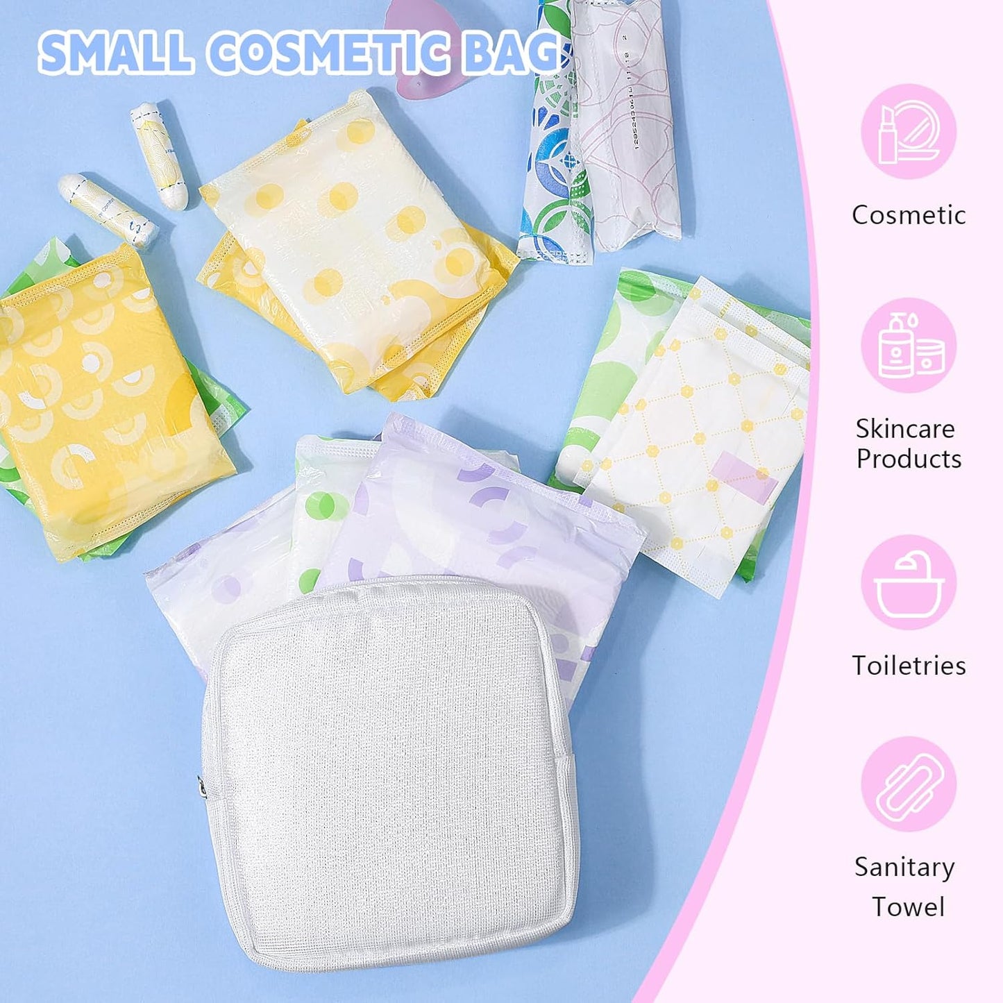Period Bag for Teen Girls, Canvas Sanitary Napkin Storage Bag with Zipper, Portable Menstrual Pad Bag Tampon Holder for Purse
