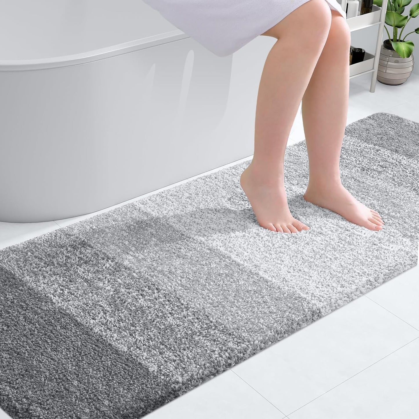 OLANLY Bathroom Runner Rugs 70x24, Extra Soft Absorbent Microfiber Bath Rugs, Rubber Backing, Quick Dry, Washable Bath Mats for Bathroom Floor, Tub and Shower, Home Decor Accessories, Light Grey