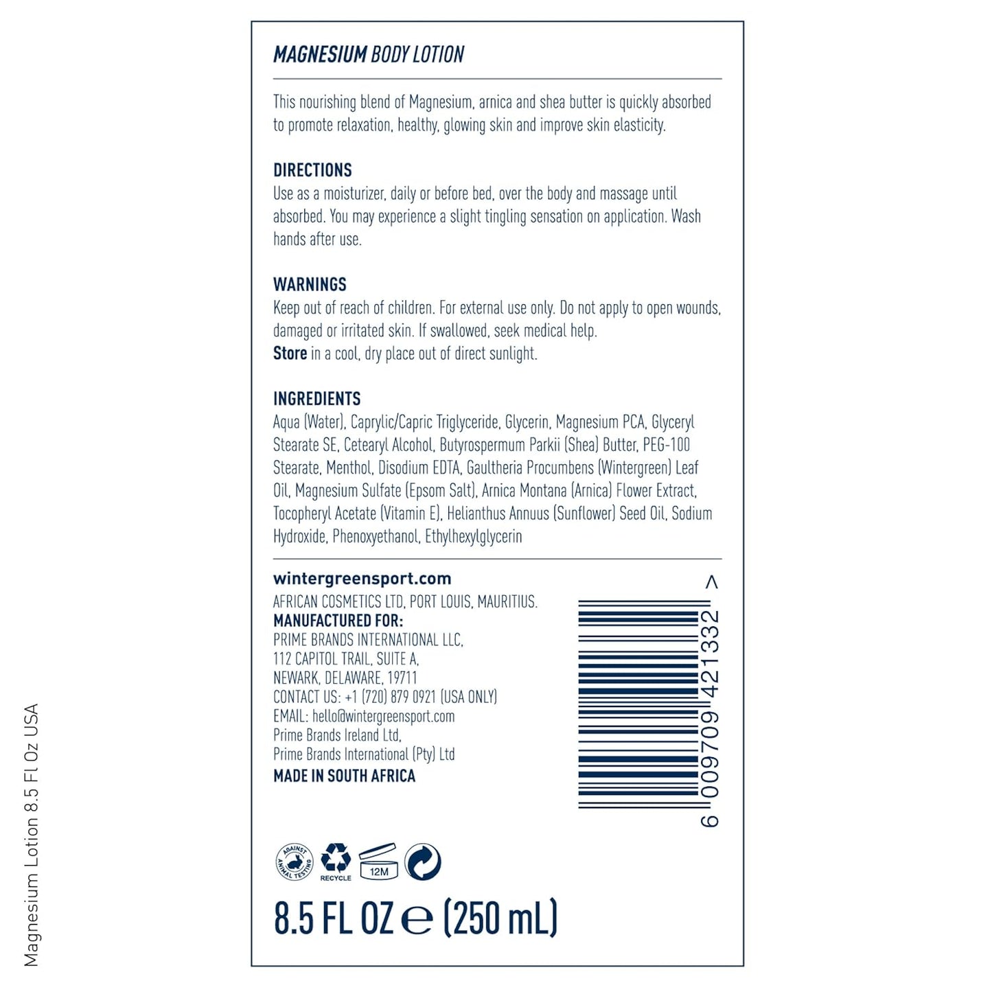 Wintergreen Magnesium Body Lotion, 8.5oz – Arnica, Menthol for Muscle Recovery, Soothing and Hydrating Formula for Sore Muscles, Fast-Absorbing Relief