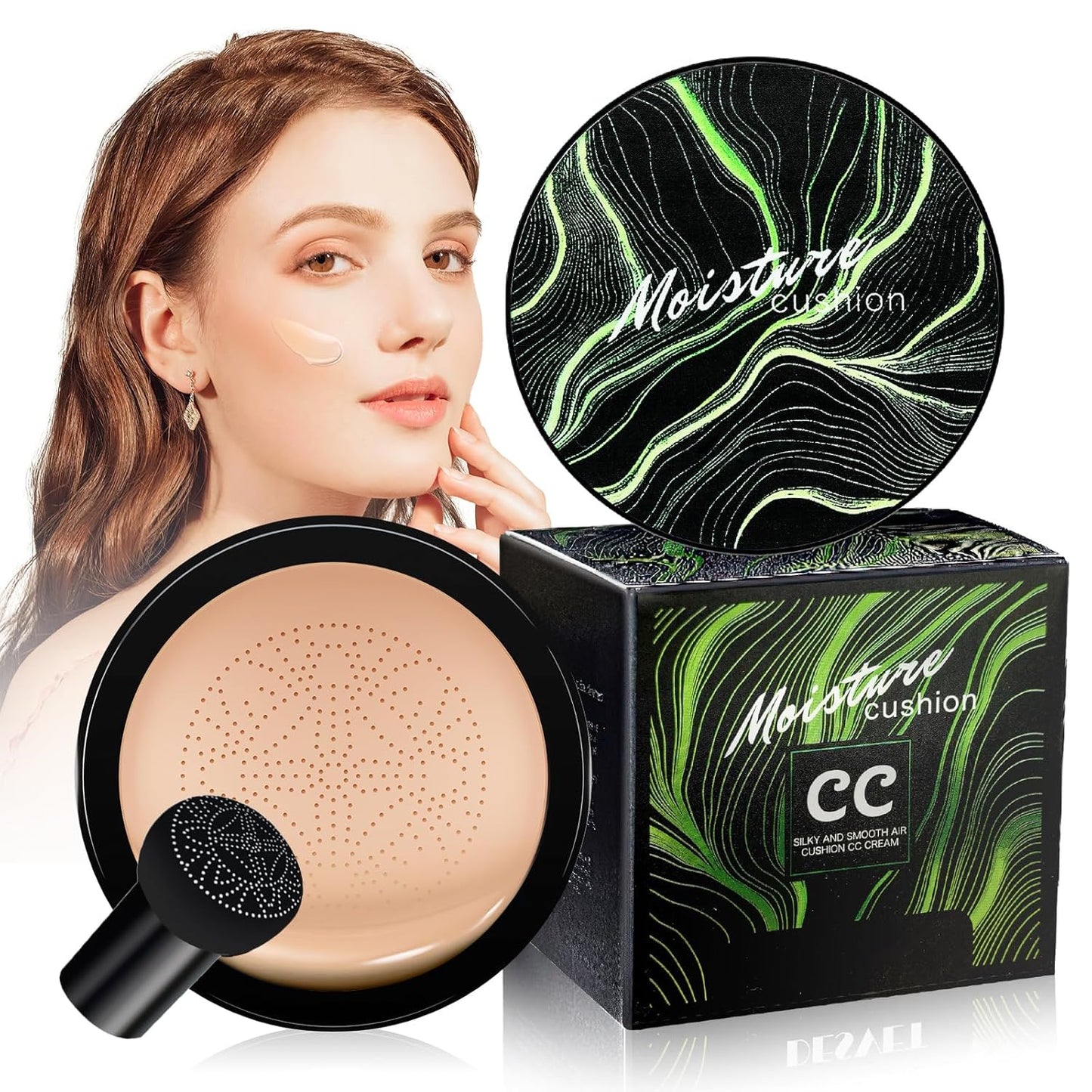 Mushroom Head Air Cushion CC Cream - Moisturizing BB Creams Foundation, Long-Lasting Waterproof New Air Cushion CC Cream Concealer for Even Skin Tone (Buff Beige, 1 PCS)