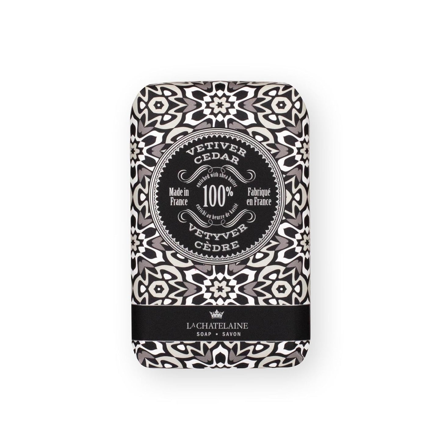 La Chatelaine Luxury Bar Soap Trio Gift Set Tin | Made in France | Natural and Organic | Shea Butter Formula | 3 x 8.8 oz / 250g - Gray Mosaic Soap Trio (Moroccan Mint, Vetiver Cedar, Bourbon Vanilla)