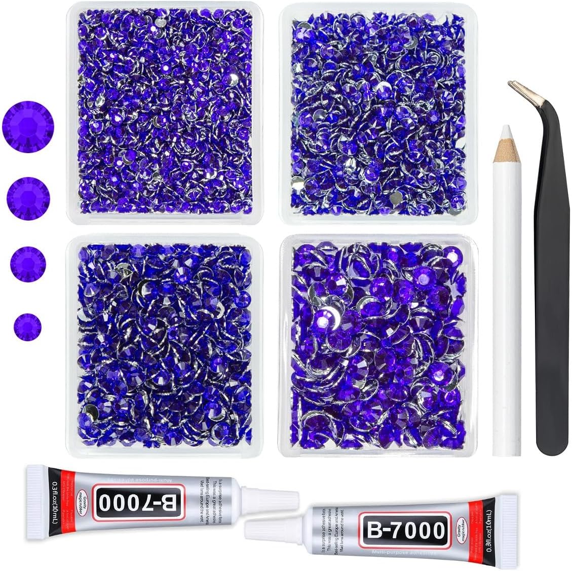 Purple Violet Crystal Resin Rhinestones w B7000 Jewelry Glue for Bedazzling Crafting Dark Purple Flatback Stone 3mm 4mm 5mm 6mm Diamonds Crystals Gems for Nails Face Eye Makeup Tumblers Crafts