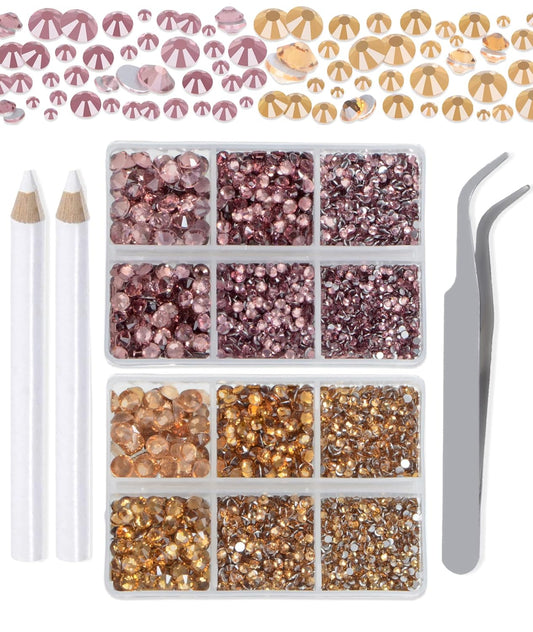 LPBeads 6000 Pieces Topaz and Lt Amethyst Non Hotfix Rhinestones 6 Sizes Round Crystal Glass Flat Back Rhinestones with Tweezers and Picking Pen for Nail Art Crafts Clothes Bags DIY