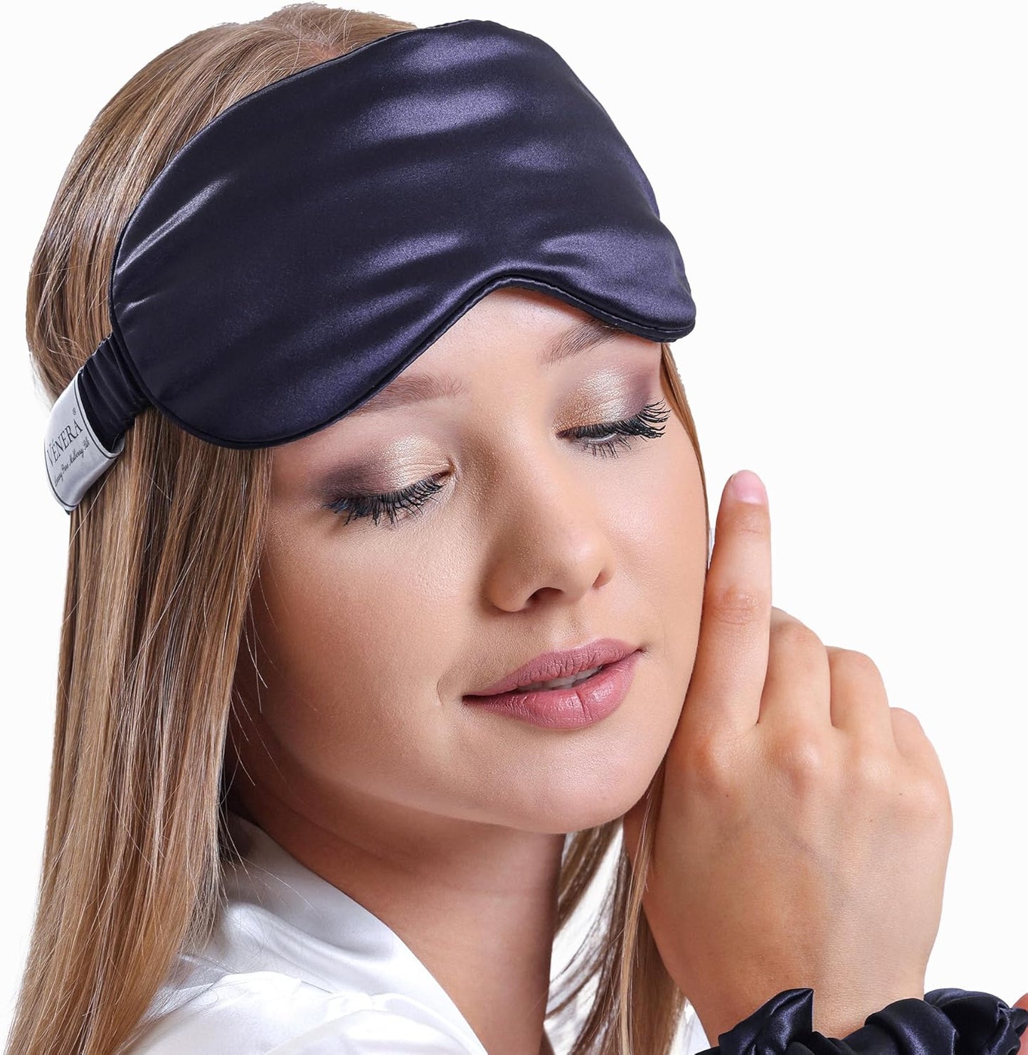 Silk Sleep Mask - 100% Pure 22 Momme Mulberry Silk Eye Sleeping Mask for Women and Men - Blackout Eye Mask for Sleeping (Navy Blue)