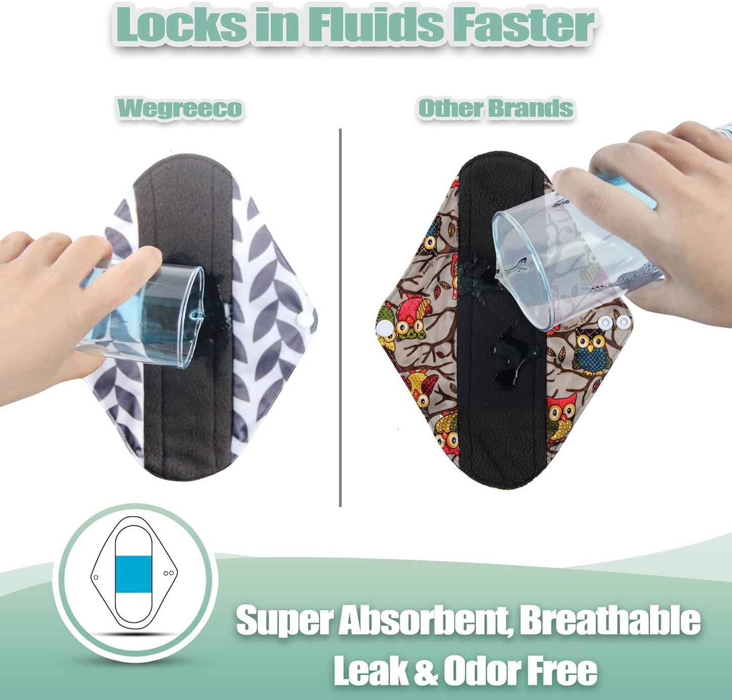 wegreeco Reusable Menstrual Pads - Reusable Sanitary Pads | Reusable Panty Liners | Soft Cloth Menstrual Pads - 6 Pack with 1 Cloth Mini Wet Bag (Medium, Luxury)