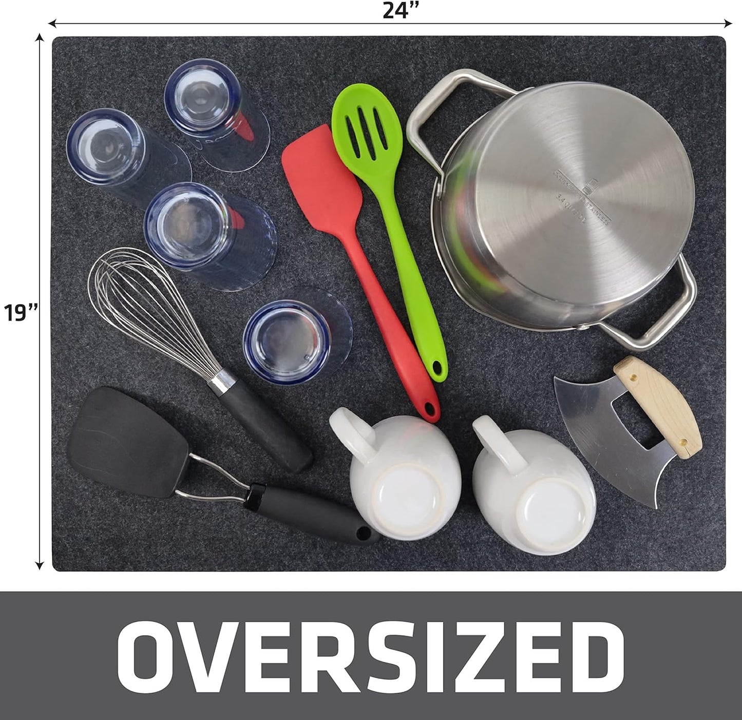 Drymate XL Dish Drying Mat, Oversized (19”x24”), Low-Profile, Super Absorbent, Quick Dry Fabric, Waterproof & Slip-Resistant, for Kitchen Counter, Trimmable, Easy to Clean (USA Made)(Charcoal)