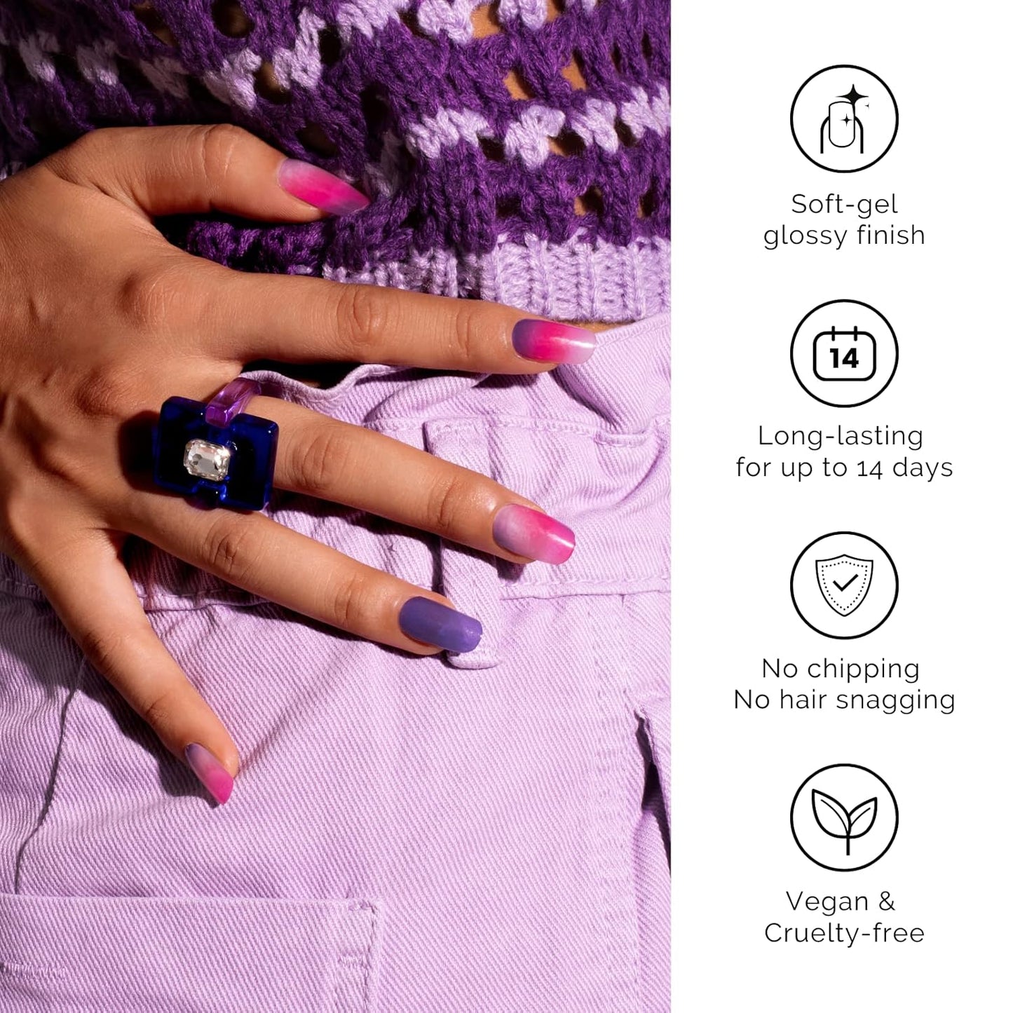 Nailog Semi Cured Gel Nail Strips 34 pcs | Long Lasting Nail Polish Sticker Wraps with Glossy Gel Finish | at Dust