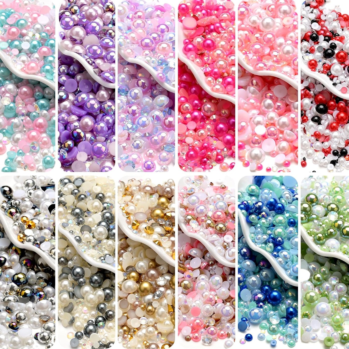 80g Mix Flatback Pearls and Rhinestones for Crafts Pink Mixed Size 2mm-10mm Half Round Pearls Rhinestones for Nail Art Tumblers Shoes DIY Bedazzling with Tweezers Wax Pen