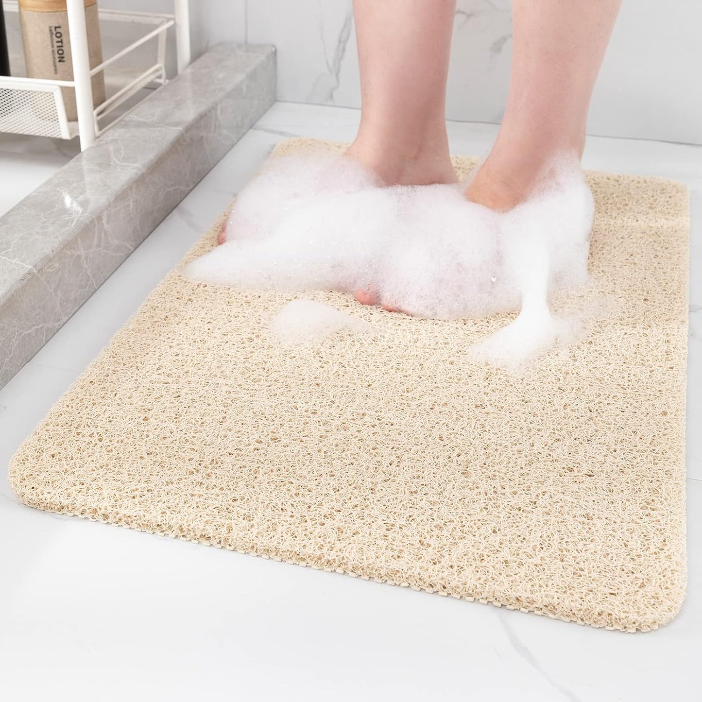 Non-Slip Shower Mat Bathtub Mat for Bath Tub,Anti Slip Bath Tub Mat,Floor Mat,Soft PVC Loofah Bathroom Mats,Foot Scrubber Mat,Quick Drying Easy Cleaning Mats for Wet Areas（40 * 16 Beige）