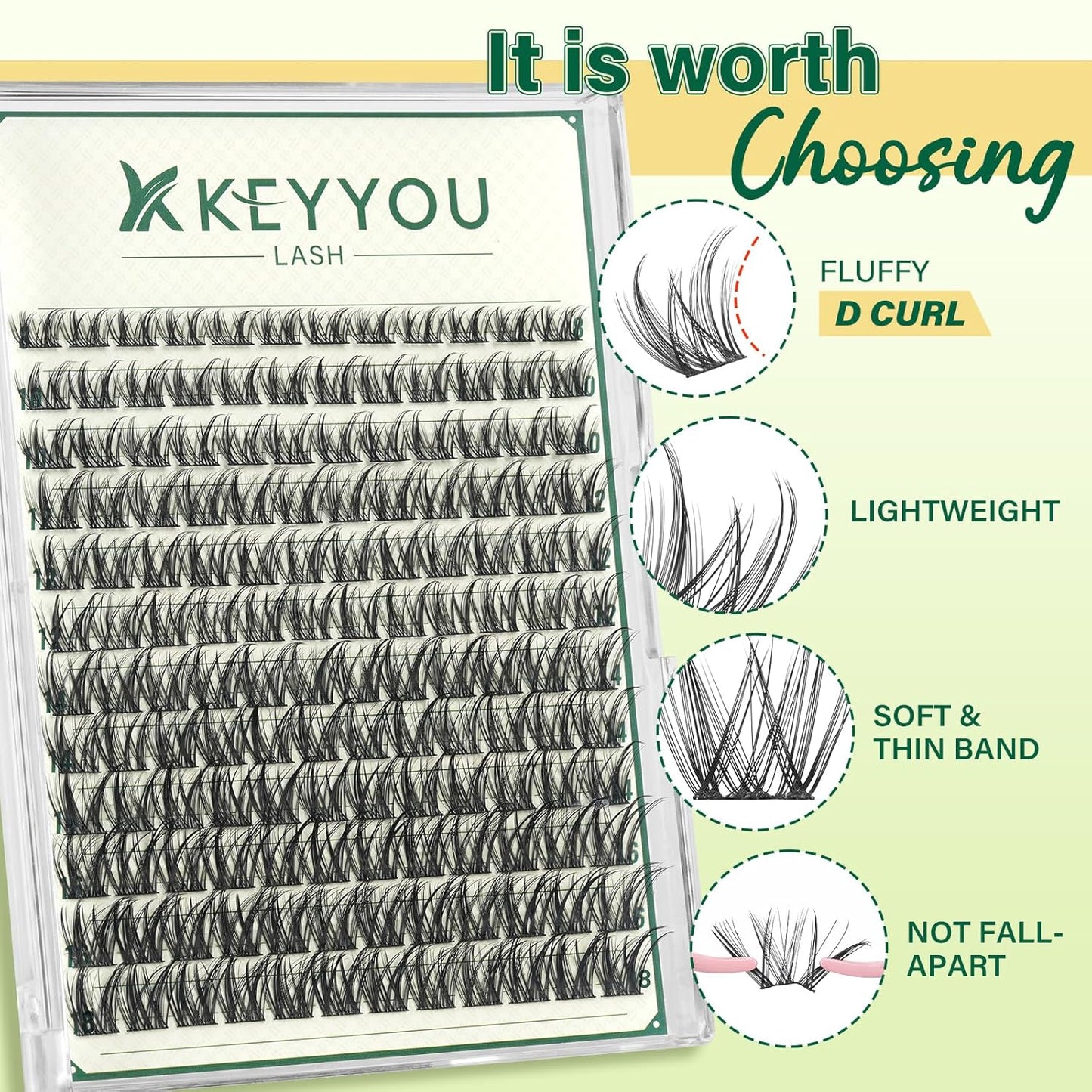 KEYYOULASH Lash Clusters Manga Lash Extension D Curl 144pcs 8-18mm Wispy Eyelash Clusters Natural Volume Eyelash Extensions Individual Lashes DIY at Home(KY03,D-8-18MIX)