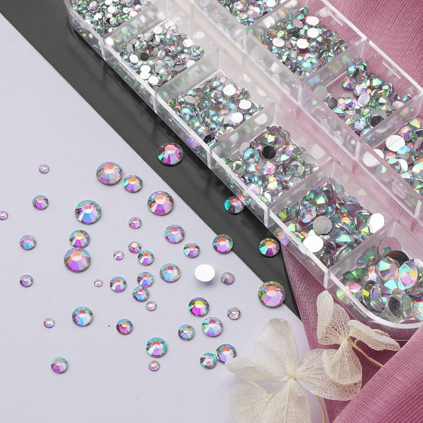 Canvalite 2518Pcs Rhinestones Nail Gems, 12 Styles 3D Glass AB Crystals Charms Shiny Multi Shape Flatback Nail Rhinestones for Nail Art with Picker and Tweezers for DIY Nail Art