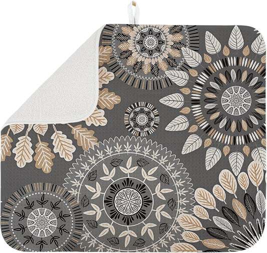 Dish Drying Mat for Kitchen Counter Large 18" x 24" Mandala Absorbent Microfiber Dishes Drainer Rack Mats Pad Reusable Washable
