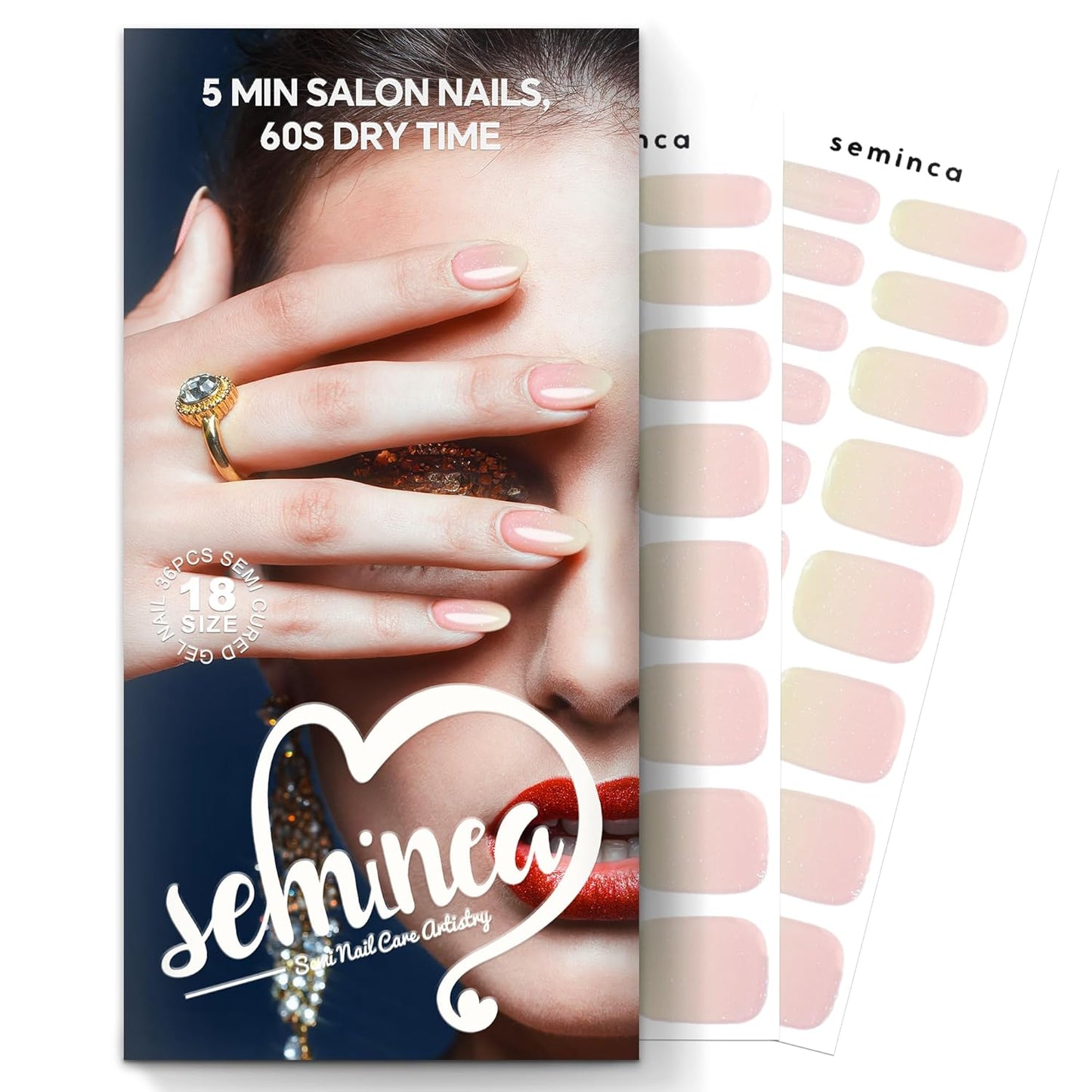 Semi Cured Gel Nail Strips-Fall winter nail stickers Glossy finish cozy season colors sweater weather designs for holiday parties,Works with Any UV/LED Lamps(Champagne Stardust Shift)