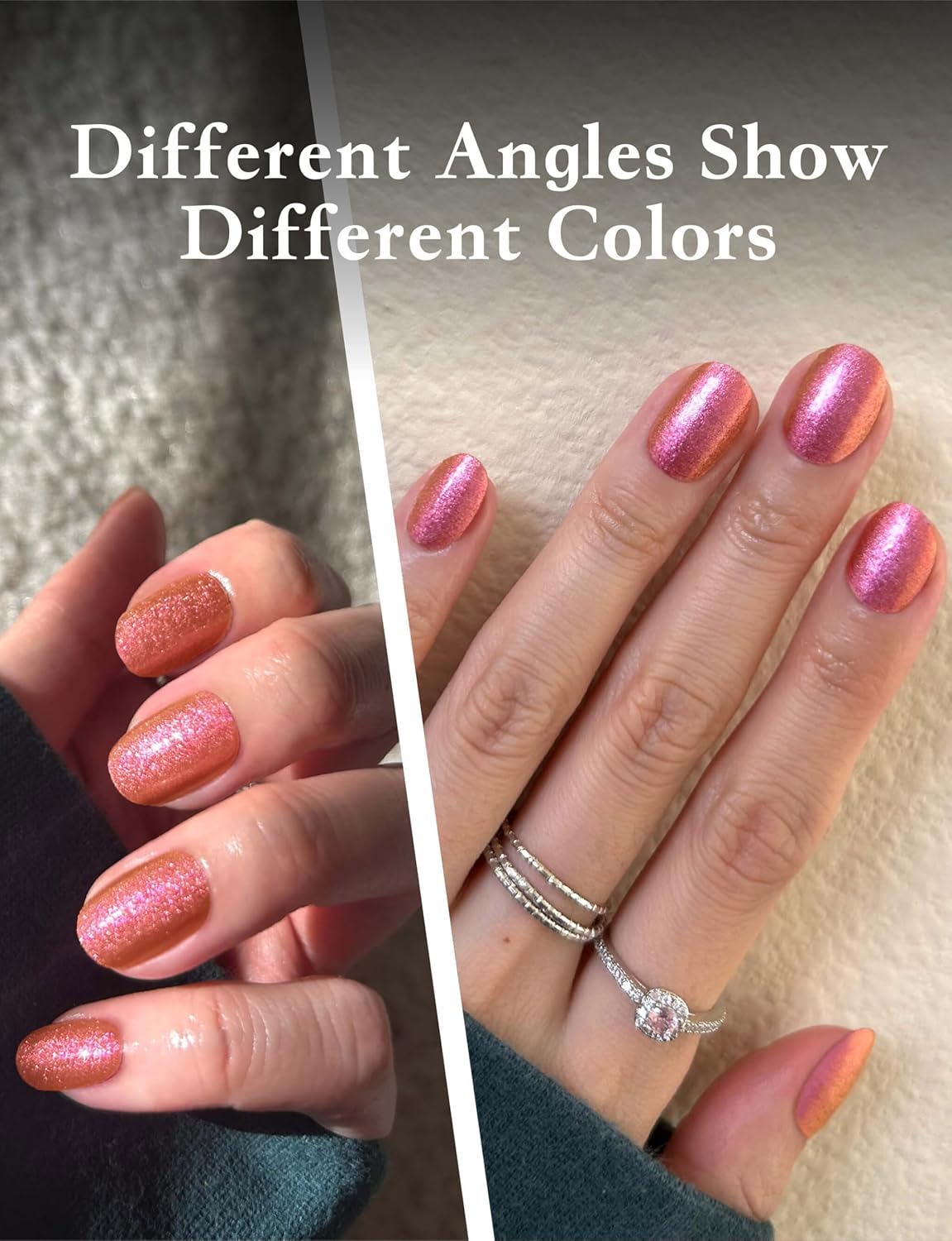 Glitter Nail Polish Strips, 32 Pcs Salon Quality Gel Nail Stickers, Long Lasting Wraps Easy to Use & Remove (Glitter Rose Pink)