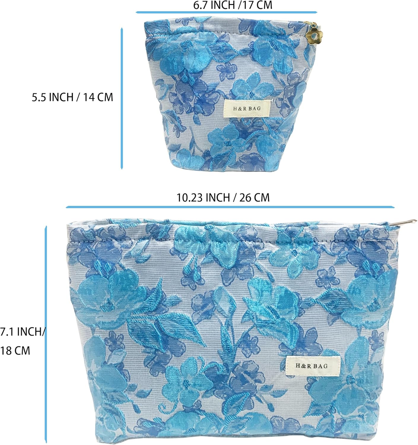 2 Pcs Makeup Bags, Large Cosmetic Bag Travel Toiletry Bag Organizer for Women, Embroidery Craft, Floral Makeup Bag Small Cosmetic Pouch Purse with Zipper Gifts for Girls Teen