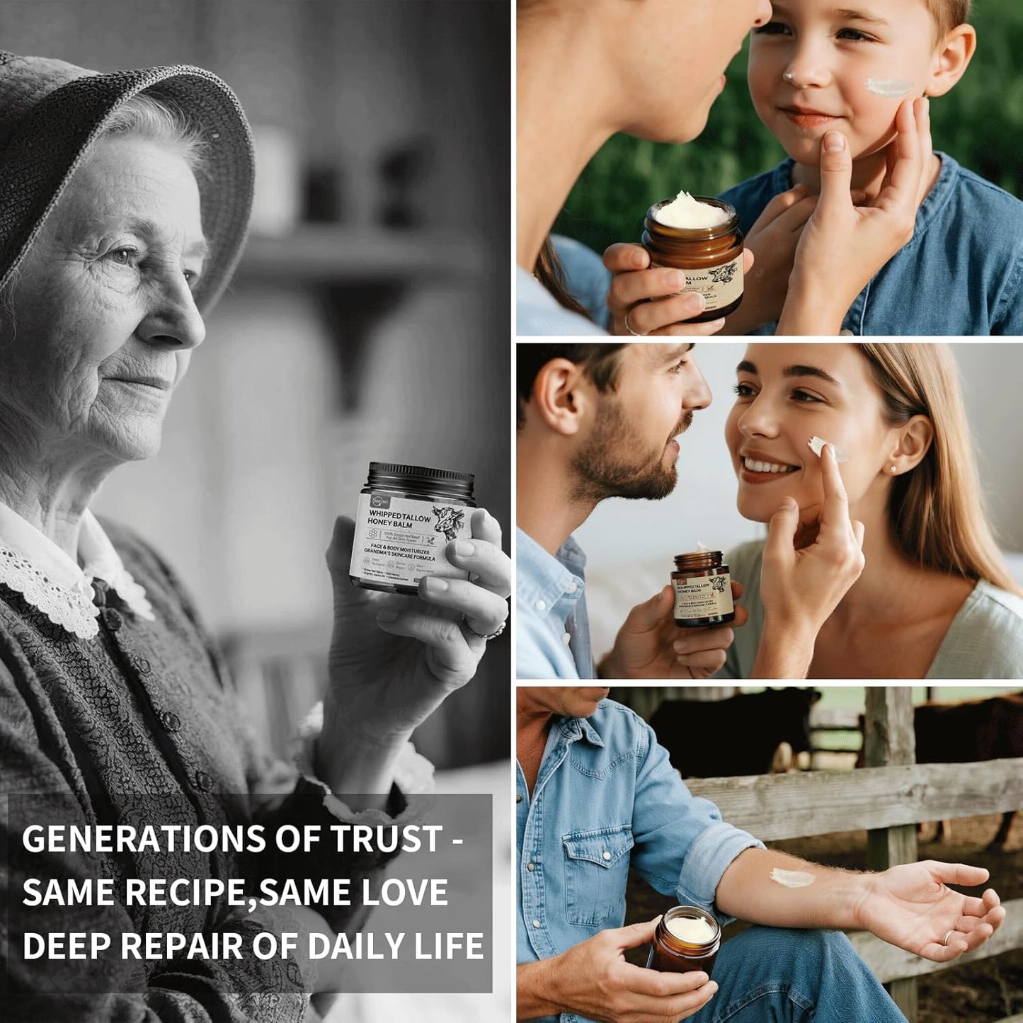 Beef Tallow for Skin, Beef Tallow Honey Balm-100% Organic Grass-Fed-handmade Whipped-Face & Body Moisturizer cream，with Manuka Wild Honey, Natural Skin Care for Sensitive, Dry Skin, Body Lotion. 2oz