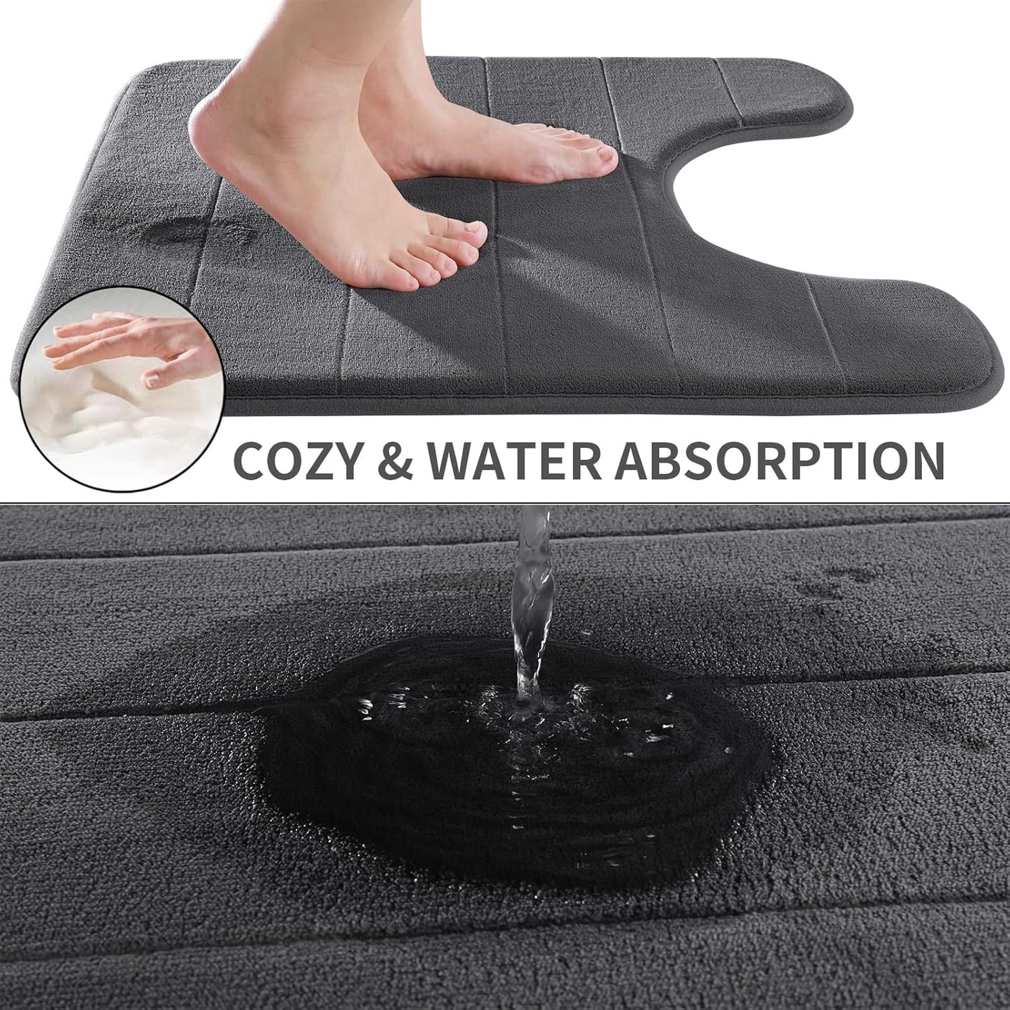 Yimobra Memory Foam Toilet Bath Mat U-Shaped, 24 X 20 Inches,Soft and Comfortable, Super Water Absorption, Non-Slip, Machine Wash and Easier to Dry for Bathroom Commode Contour Rug, Dark Gray