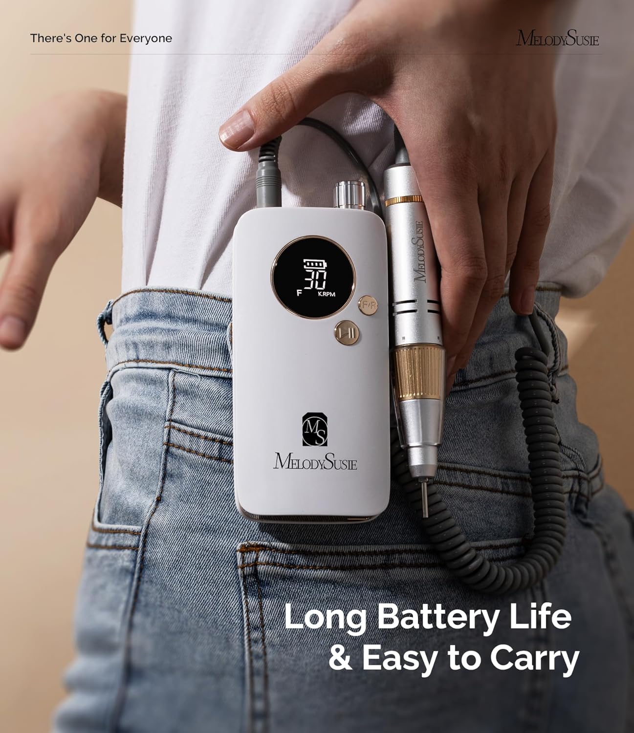 MelodySusie Portable Nail Drill 30000 RPM,SC320F Professional Rechargeable Electric Nail File,Cordless Nail E File for Acrylic Nails Gel Polishing Removing,Efile Nail Kit for Manicure Salon Home,White