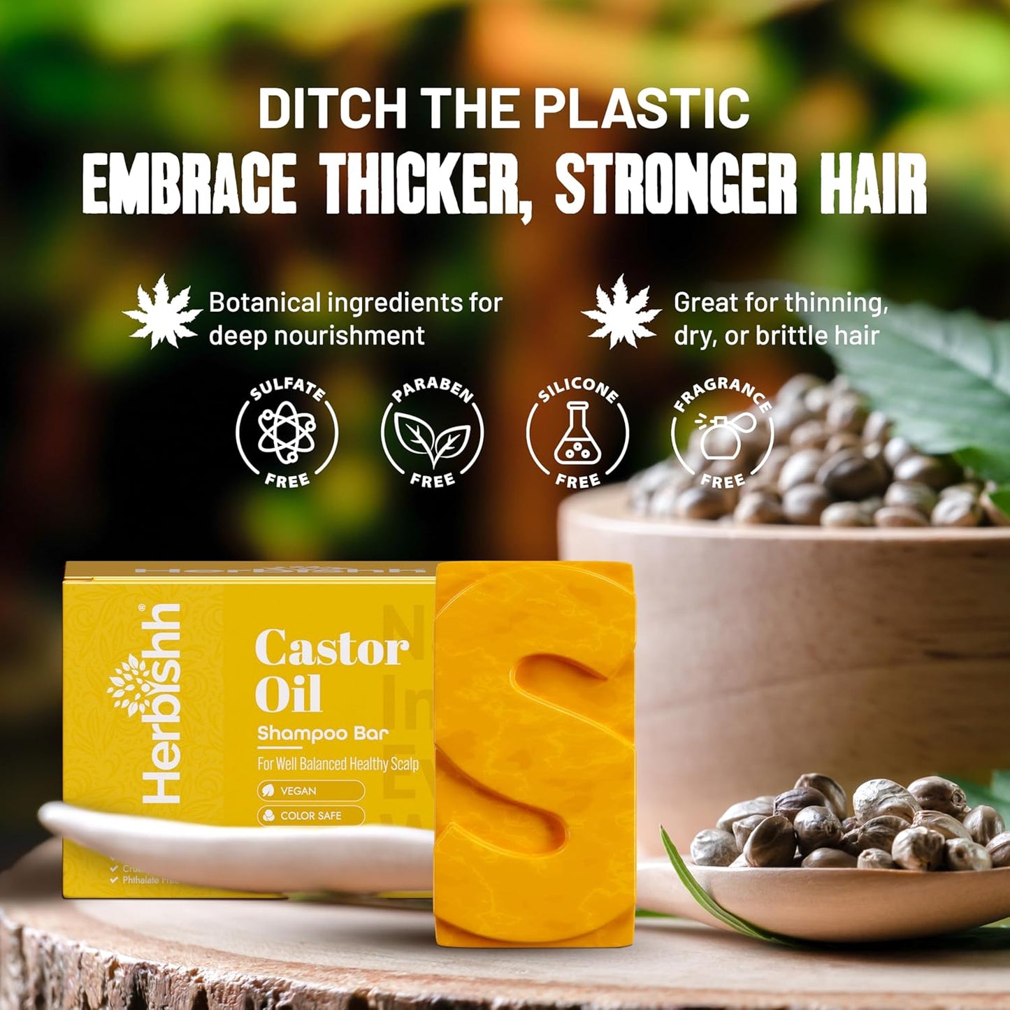 Herbishh Castor Oil Shampoo Bar – Nourishing Solid Shampoo Bar for Hair Growth & Thinning Hair – Castor Oil Soap for Healthy Moisturized Scalp – Natural & Organic Soap for Women & Men 3.53 oz