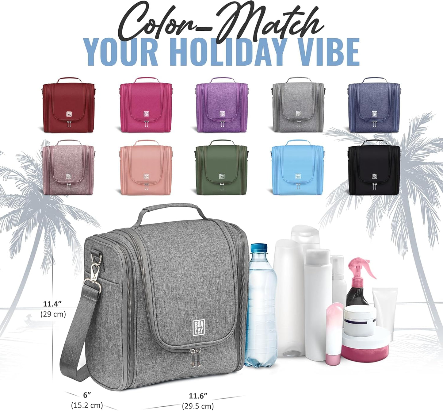 BOACAY Extra Large Hanging Travel Toiletry Bag for Women and Men, Makeup Bag, Bathroom & Shower Organizer Kit for Accessories, Cosmetics, Essentials