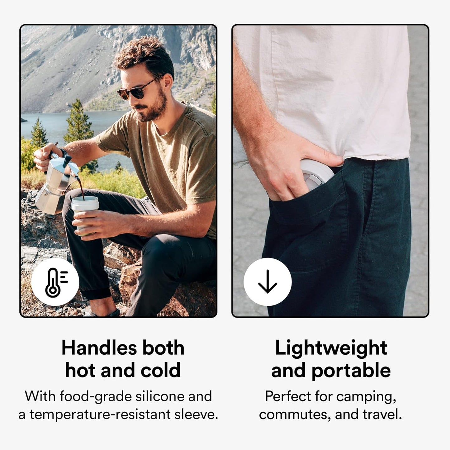 STOJO Collapsible Travel Cup - Reusable To-Go Pocket Size Silicone Bottle for Hot and Cold Drinks - Perfect for Camping - Microwave & Dishwasher Safe (Sage, 12 Ounce (Pack of 1) - No Straw)