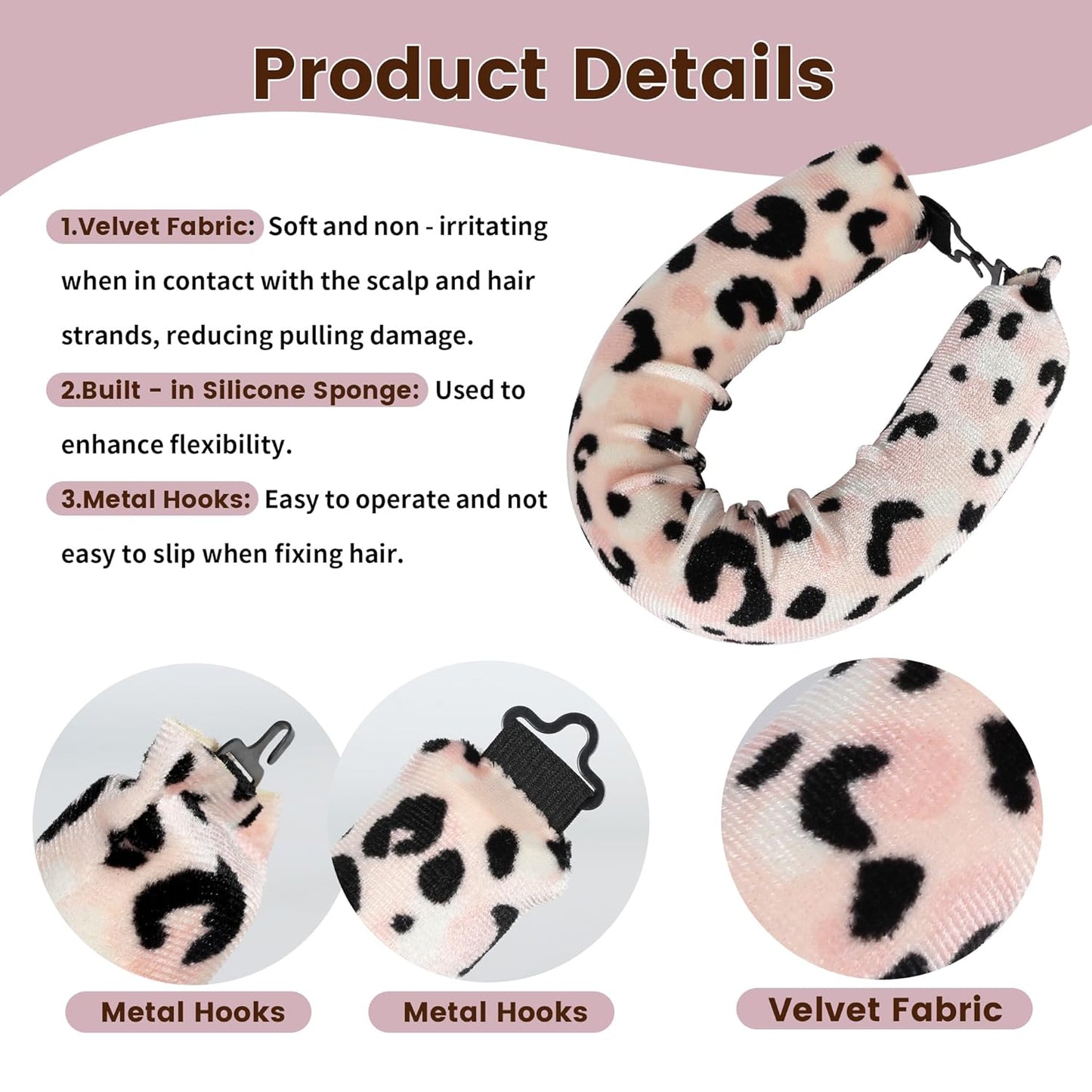 Heatless Curls Overnight Hair Curler - 3 Pcs Curling Rod to Sleep In, Velvet Hair Rollers with Satin Hair Scarf Girl's gift (Leopard Print)