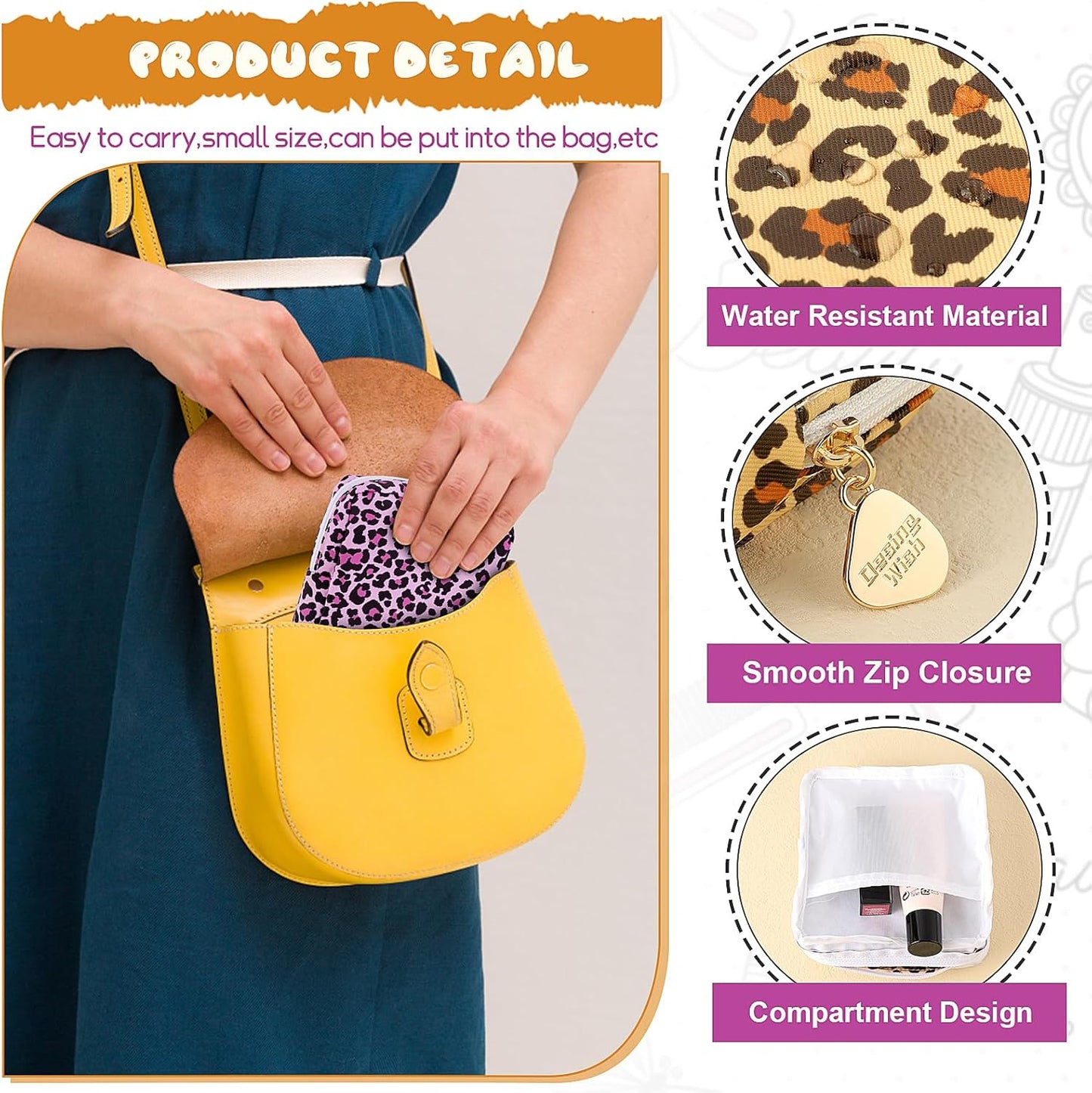 Desing Wish Sanitary Pad Storage Bag Portable Period Bag for Teen Pads/Sanitary Napkins/Small Tampons, Sanitary Napkin Storage Bag First Period Gifts for Teen Girls (Pink Leopard)