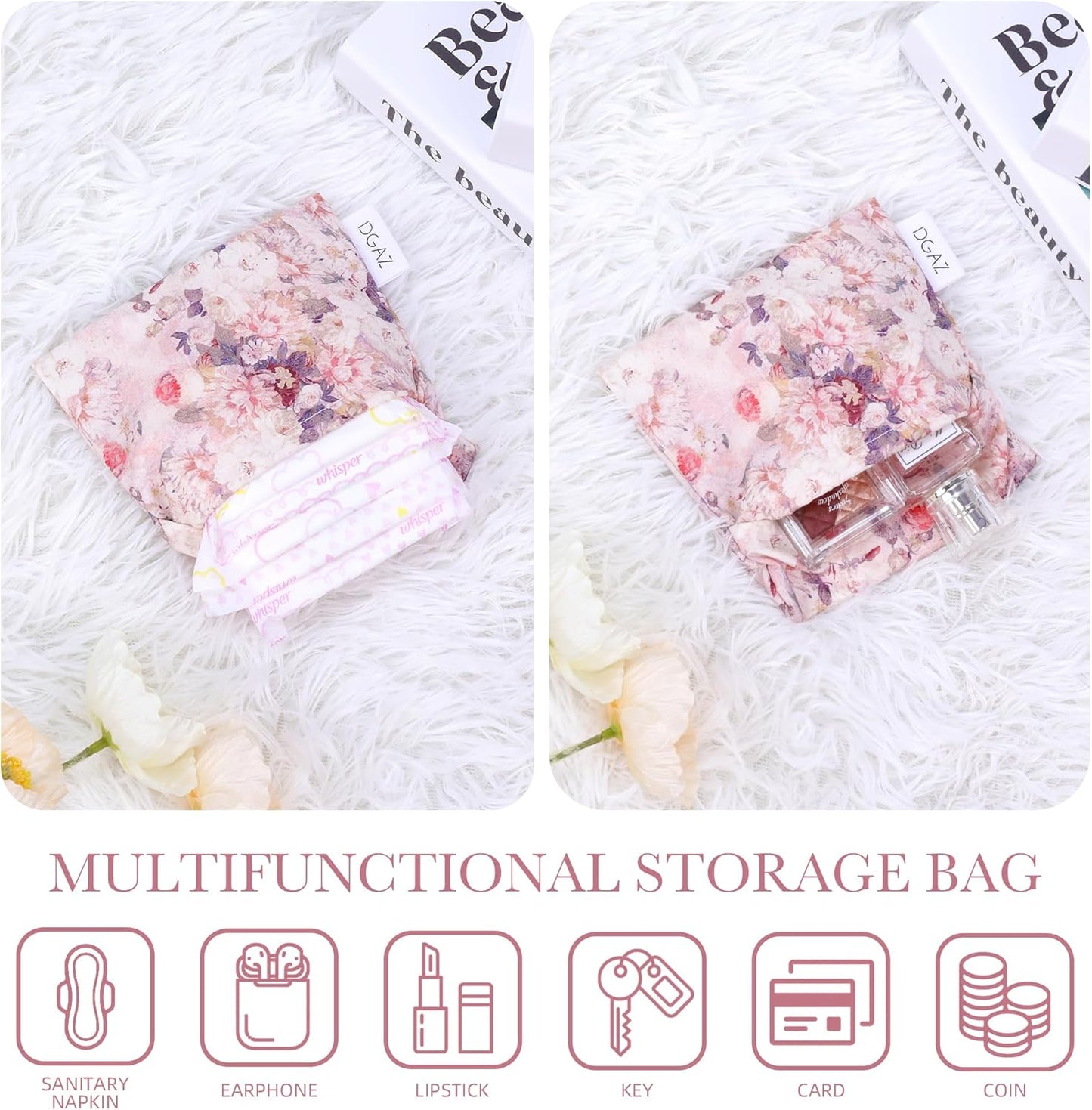 DGAZ Sanitary Napkin Storage Bag, Period Bag for Teen Aged Girls, Portable Period Bag for Panty Liners/Menstrual Cup/Small Tampons，Mini Makeup Bag for Purse(Kaleidoscope)
