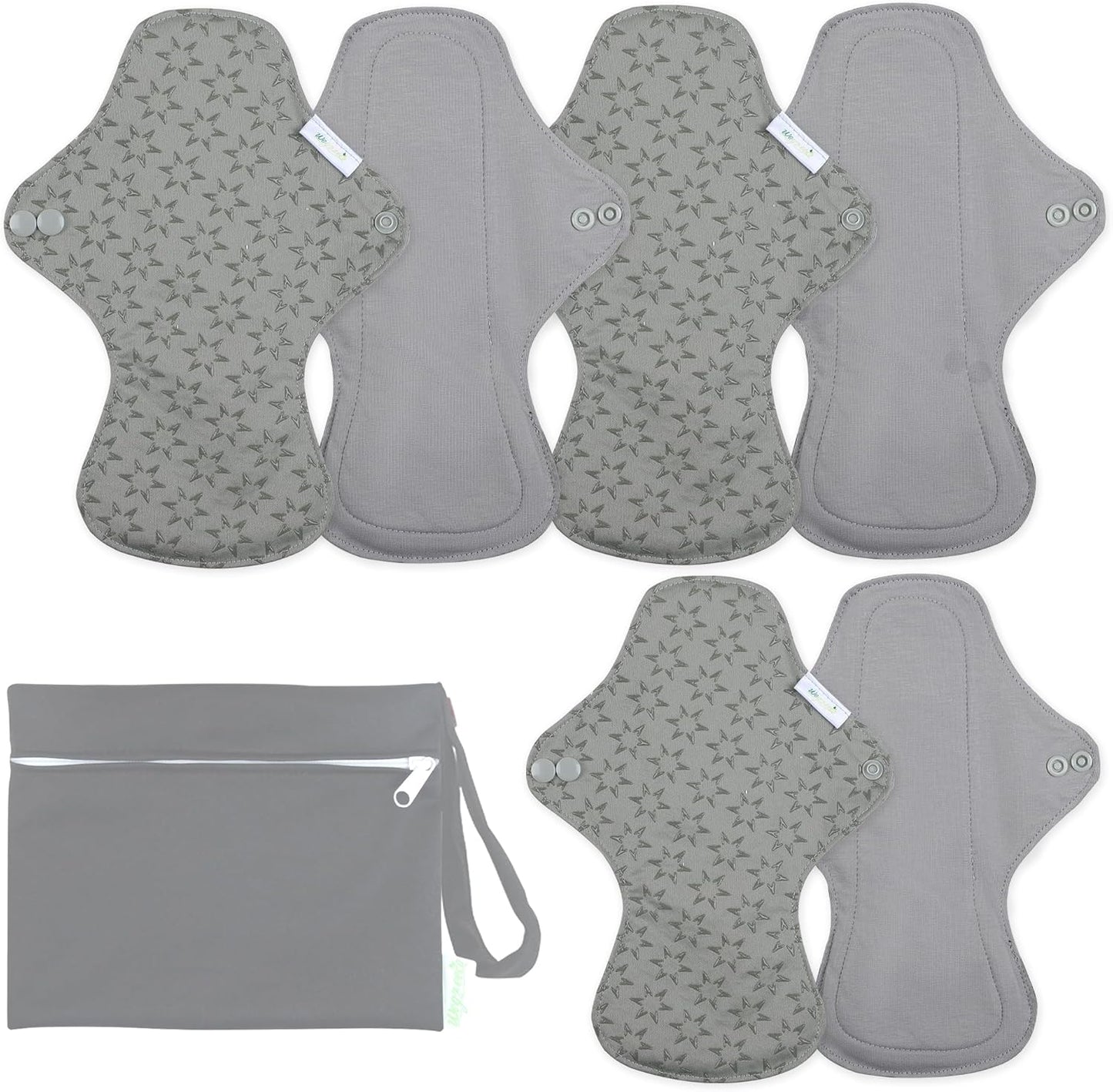 wegreeco 6 Pcs Reusable Menstrual Pads, Ultra Absorbent Cloth Pads for Heavy Flow, Sanitary for Teens, Women, Nonslip, Grey Inner, Grey Outer, X-Large