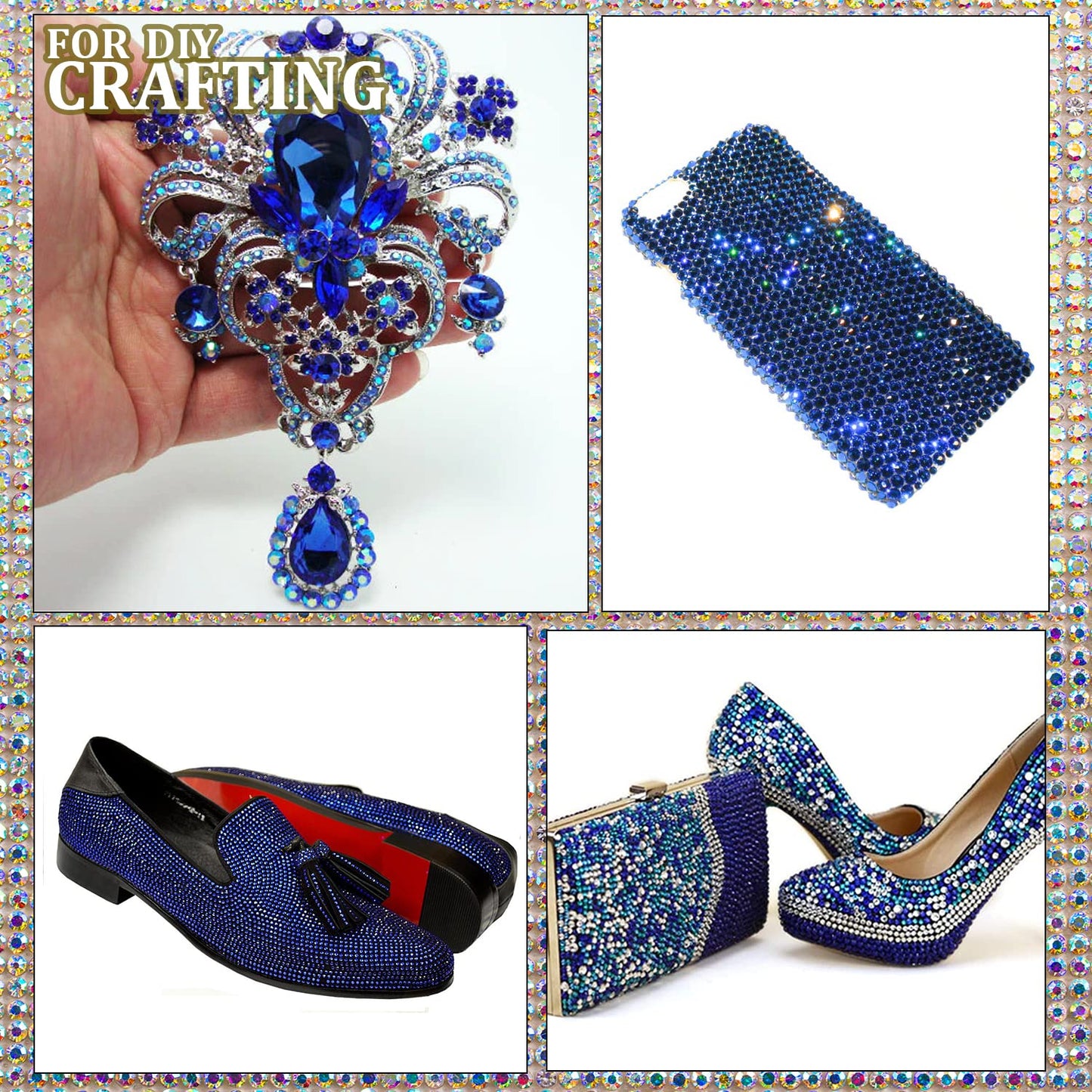 One Pack 2000 Pcs of Flatback Round Royal Blue Rhinestones 6 Sizes (1.5-6 mm) with Nail Art Rhinestone Picker Pencil and Tweezer for DIY and Salon Use