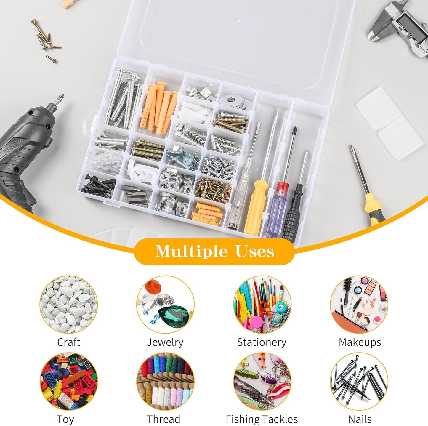 Plastic Organizer Container Box,36 Large Grids Clear Plastic Organizer Box with Adjustable Dividers Craft Organizers (Clear-4pack-144 Grids)