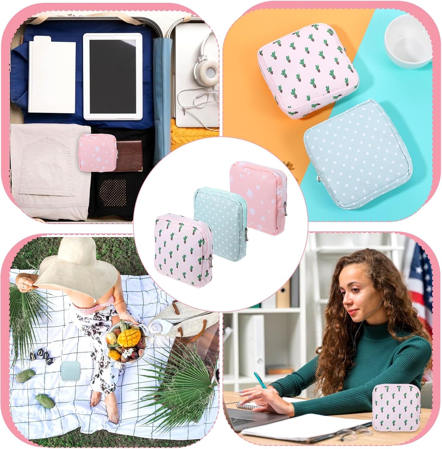 3PCS Pad Pouch for Women Period Bag Zippered Sanitary Storage Bag for Tampons, Pads, Menstrual Cup & Disc, Portable Feminine Hygiene Organizer, Tampon Holder 5.12 x 5.12 Inch Travel Pouch