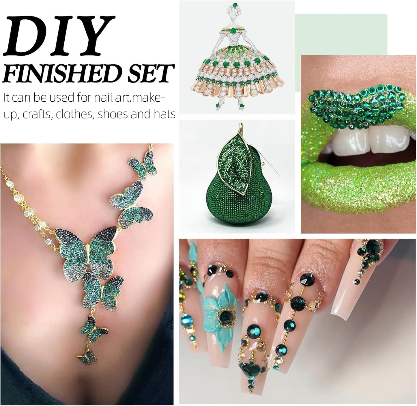 Malachite Green Flatback Rhinestones, Glass Rhinestones for Nail Art and Craft, Glue Fix, Loose Crystal Gemstones(Green, SS4, 1440pcs, 1.5-1.7mm)