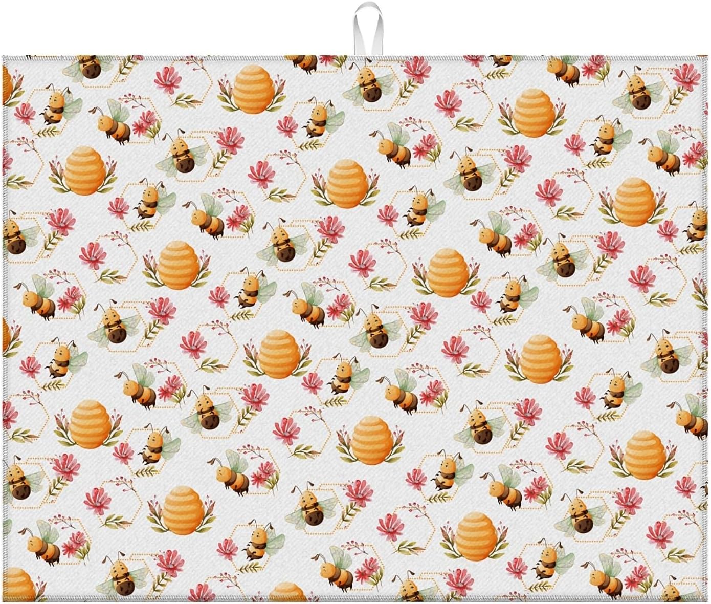 Dish Drying Mat For Kitchen Counter, Cute Bee Honeycomb Microfiber Absorbent Dish Drainer Rack Pad Reusable Large 18x24in Drying Mat