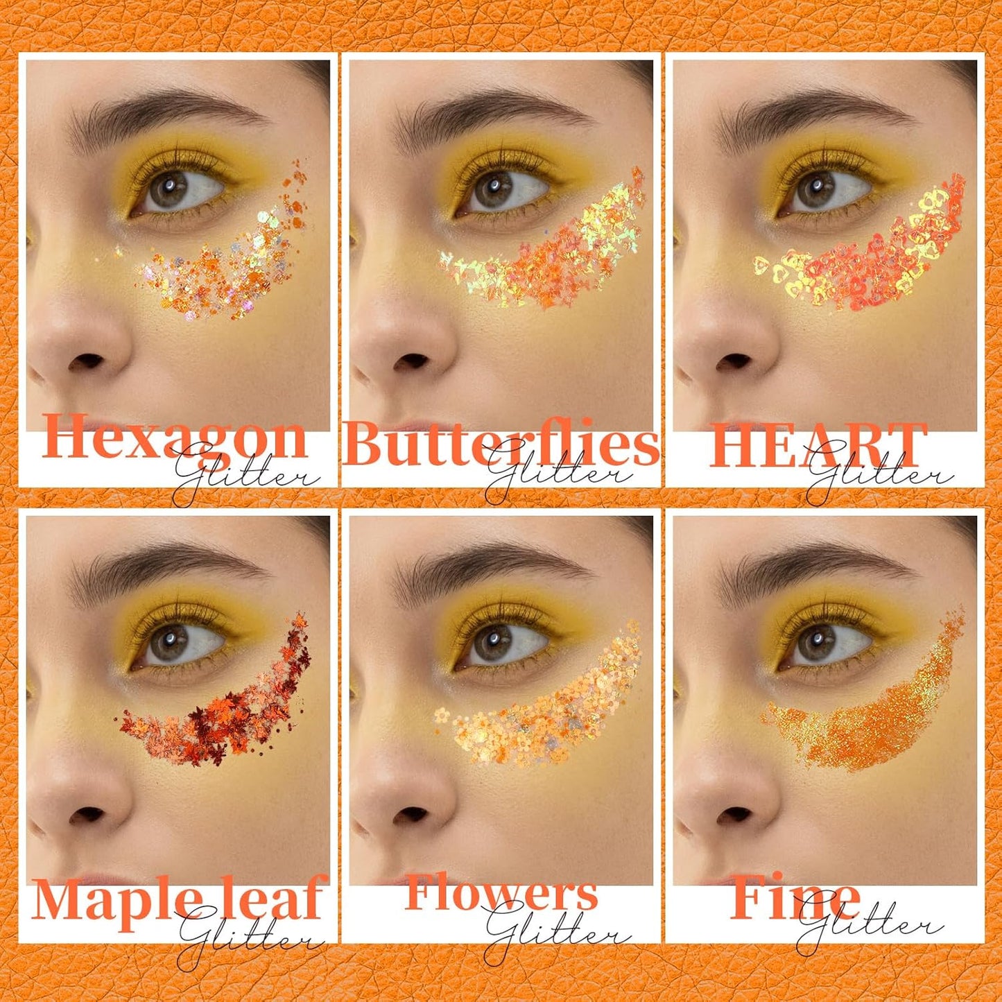 Teenitor Face Glitter, Orange Body Glitter Gel, Holographic Glitter for Face and Body, Hair, Makeup for Festival Party Cheer Makeup