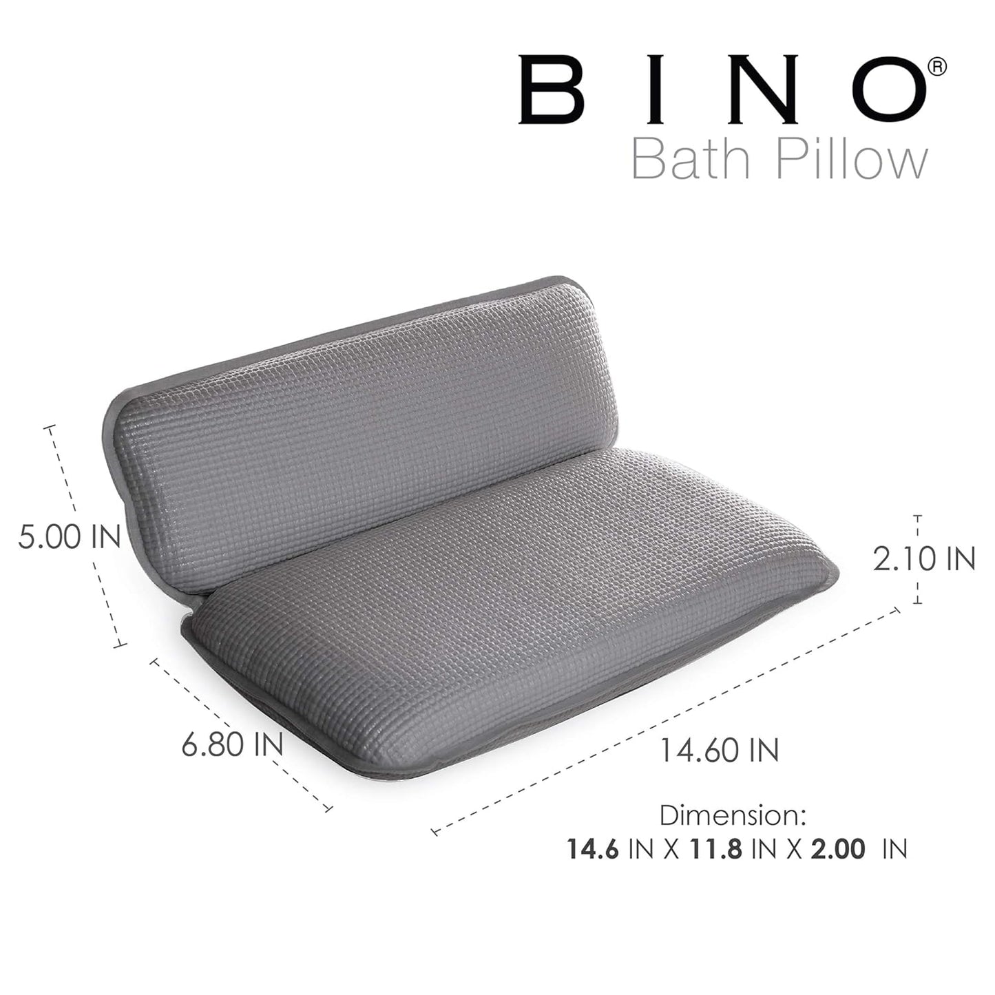 BINO | Non-Slip Cushioned Bath Pillow with Suction Cups, Silver | Spa Pillow Bath Pillows for Tub | Neck and Back Support | Bathtub Pillows | Tub Rest Accessories