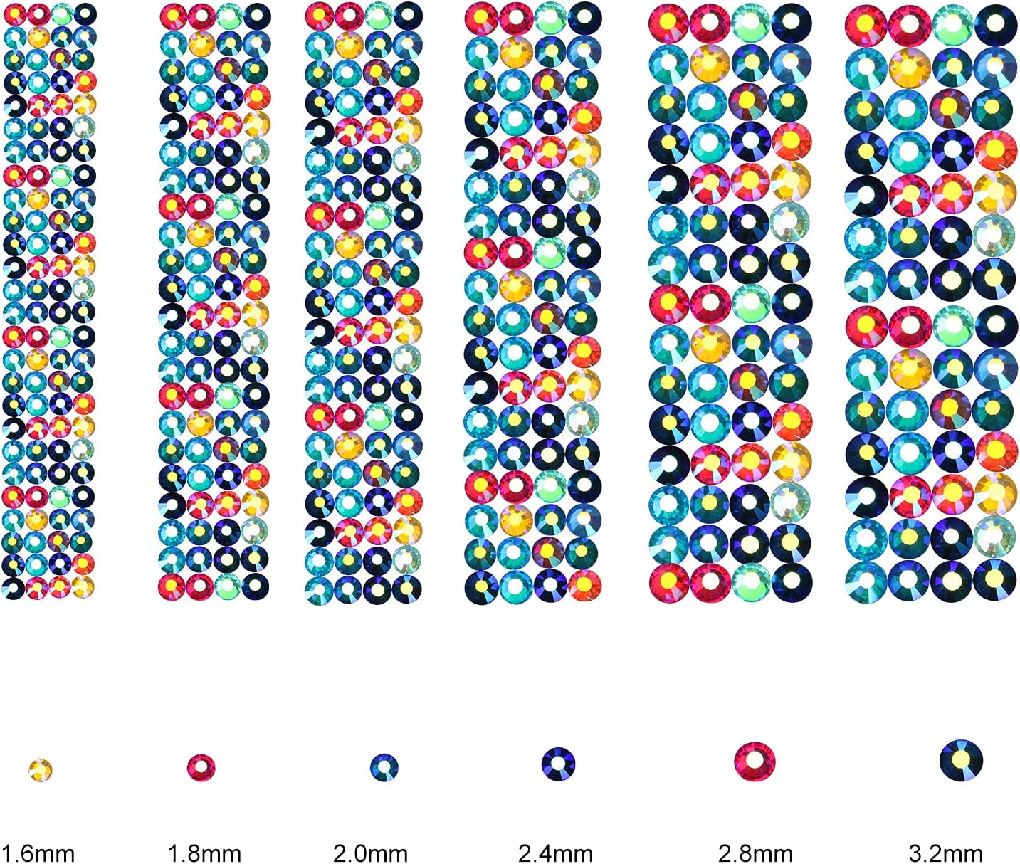 3456pcs Flatback Rhinestones Glass Charms Diamantes Gems Stones for Nail Art 6 Size ss4~ss12 Color AB Mixed