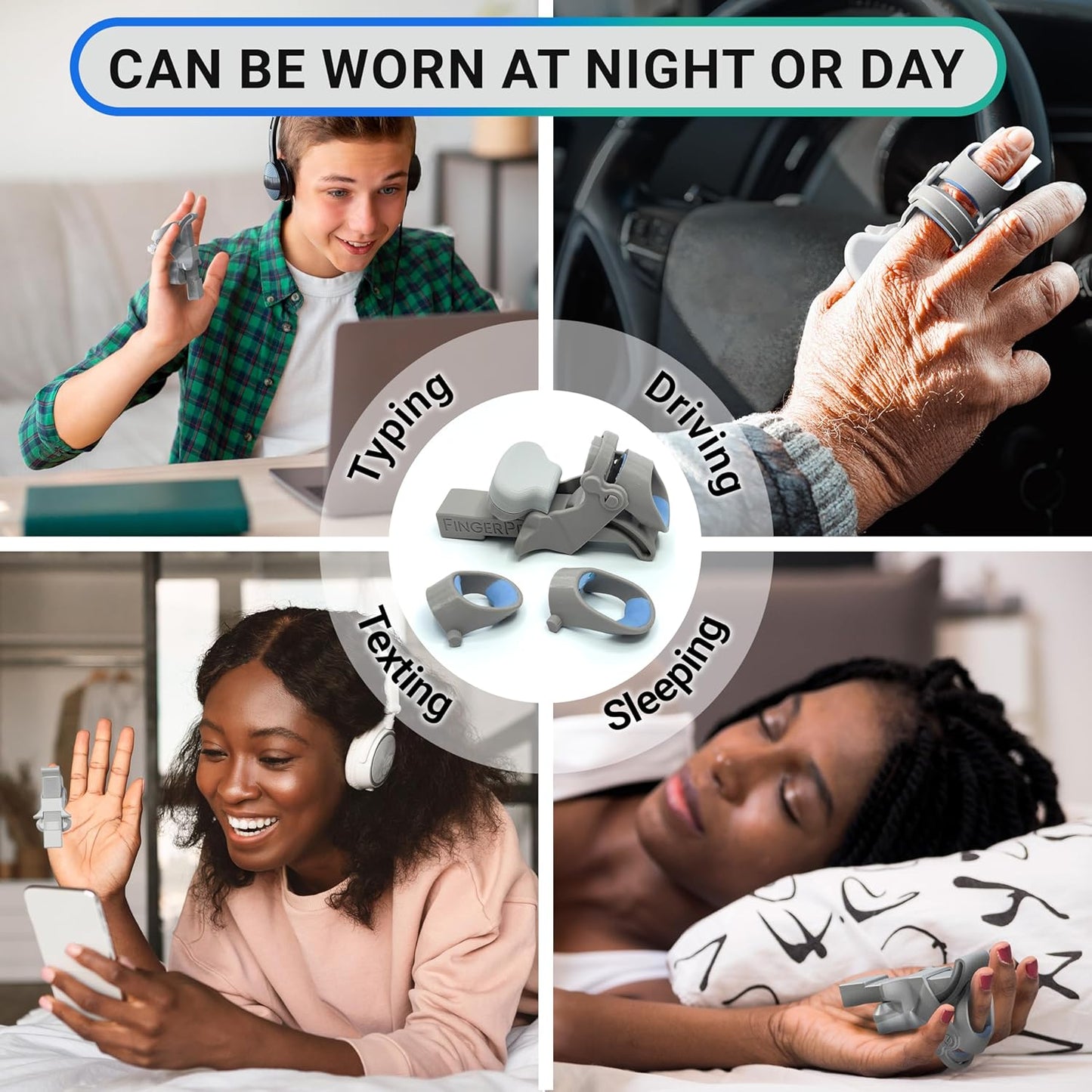 Finger Straightener | PIP Extension Orthosis/Splint For Bent Fingers, PIP Flexion Contractures | Adjustable Joint Stretcher Device | Made in USA | Gray/Large