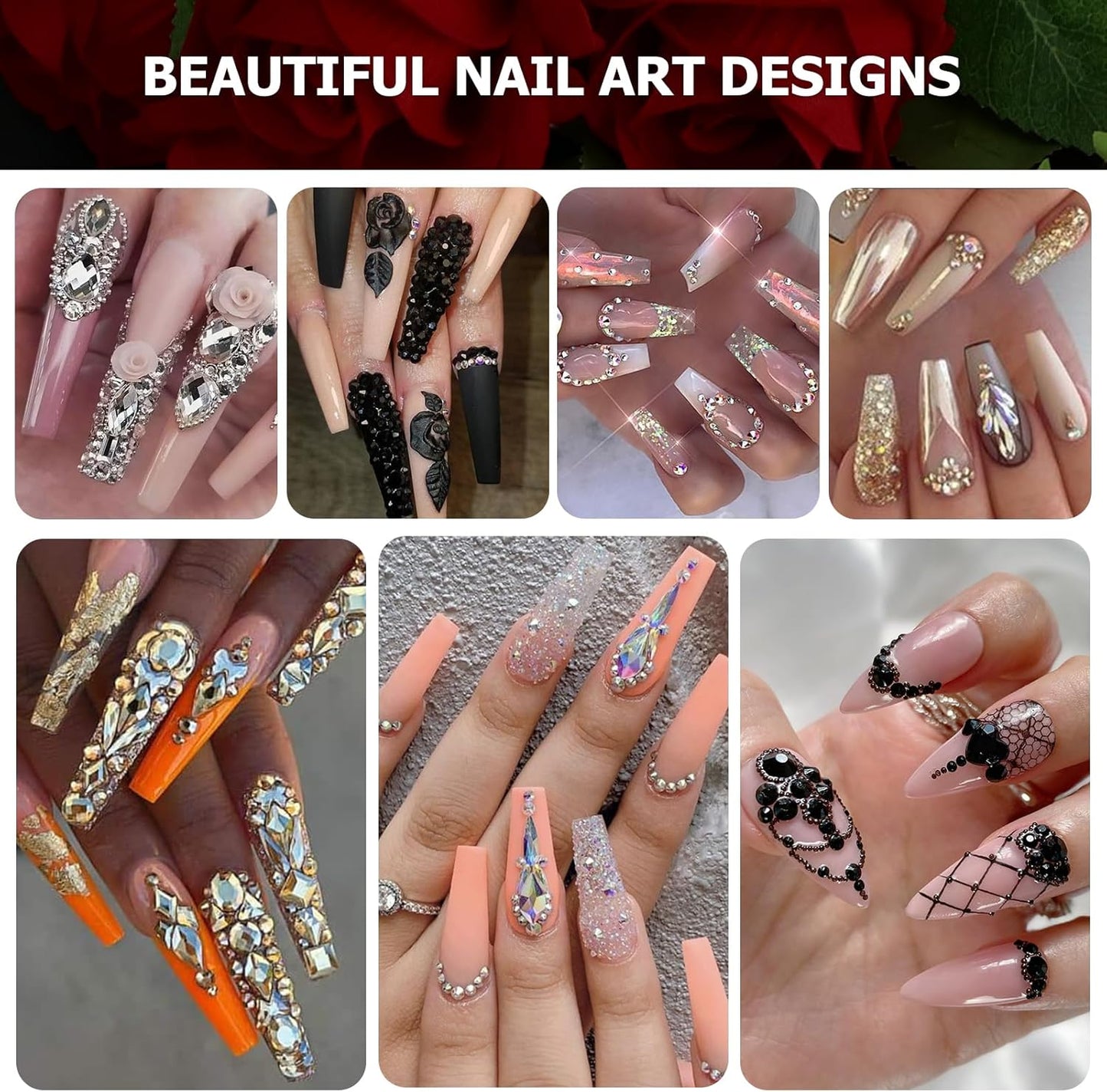 Dowarm 6000PCS Crystal Clear Nail Rhinestones, 16 Types of 800PCS Special-Shaped Diamonds+5200PCS Flatback Rhinestones, 3D Crystal Glass Gemstones for Nail Crafts Decoration, White Gem Stones Charm