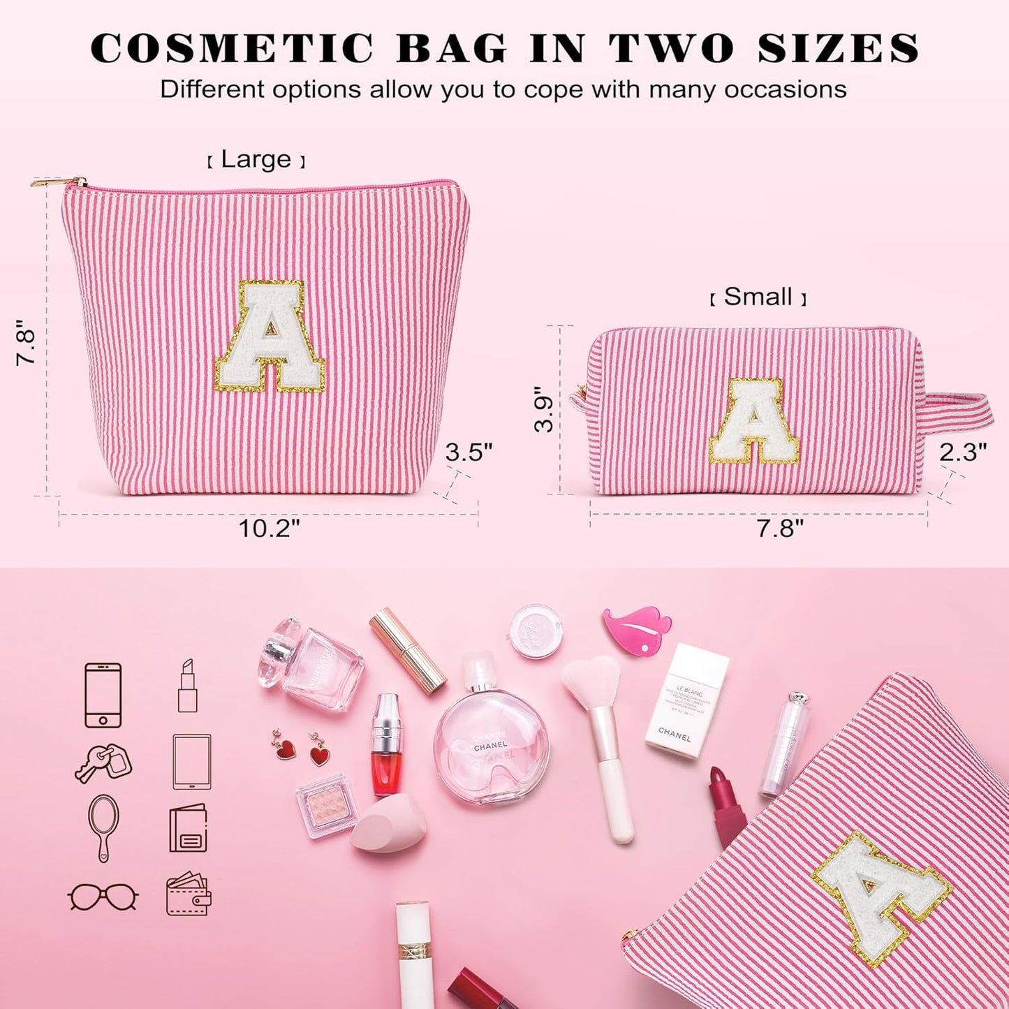 Initial Cosmetic Bag Set - Travel Bag Makeup Pouch, Makeup Bag with Zipper Make up Kit Preppy Stuff Birthday Gifts for Women Travel Essentials Travel Bag, Blue Letter M