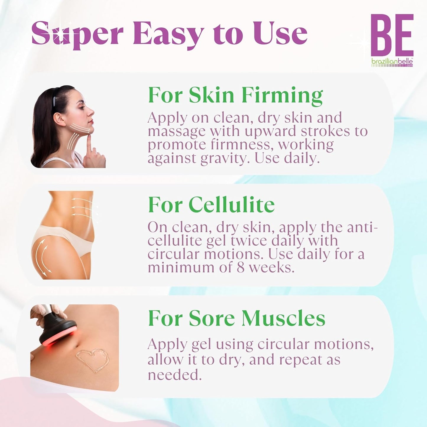 Brazilian Belle Cold Firming Gel - Skin Tightening & Anti Cellulite Gel with Caffeine - Advanced Skin Firming & Body Firming Cream for Loose & Sagging Skin