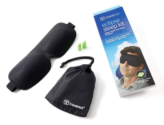 Travelrest Tranquility Sleep Mask with Ear Plugs & Carry Pouch for Home or Travel - Airplane Sleep Mask, Soft Sleep Eye Mask - Total Blackout for Restful Sleep with Adjustable Straps - 2 Pack
