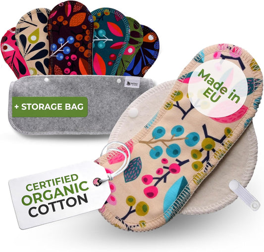 Made in EU - Ultra-Soft Reusable Panty Liners (Small, 7-Pack) – High-Temp Washable Cloth Panty Liners for Women & Teens – Breathable Organic Cotton Keeps You Fresh & Dry for Vaginal Daily Discharge