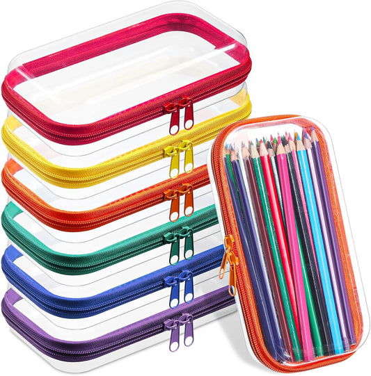 Sanwuta 6 Pcs Clear Hard Zipper Case Pencil Pouches Hard Plastic Zipper Pouches Makeup Bag Transparent Cases for Snacks Plastic Storage Organizer Box for Travel