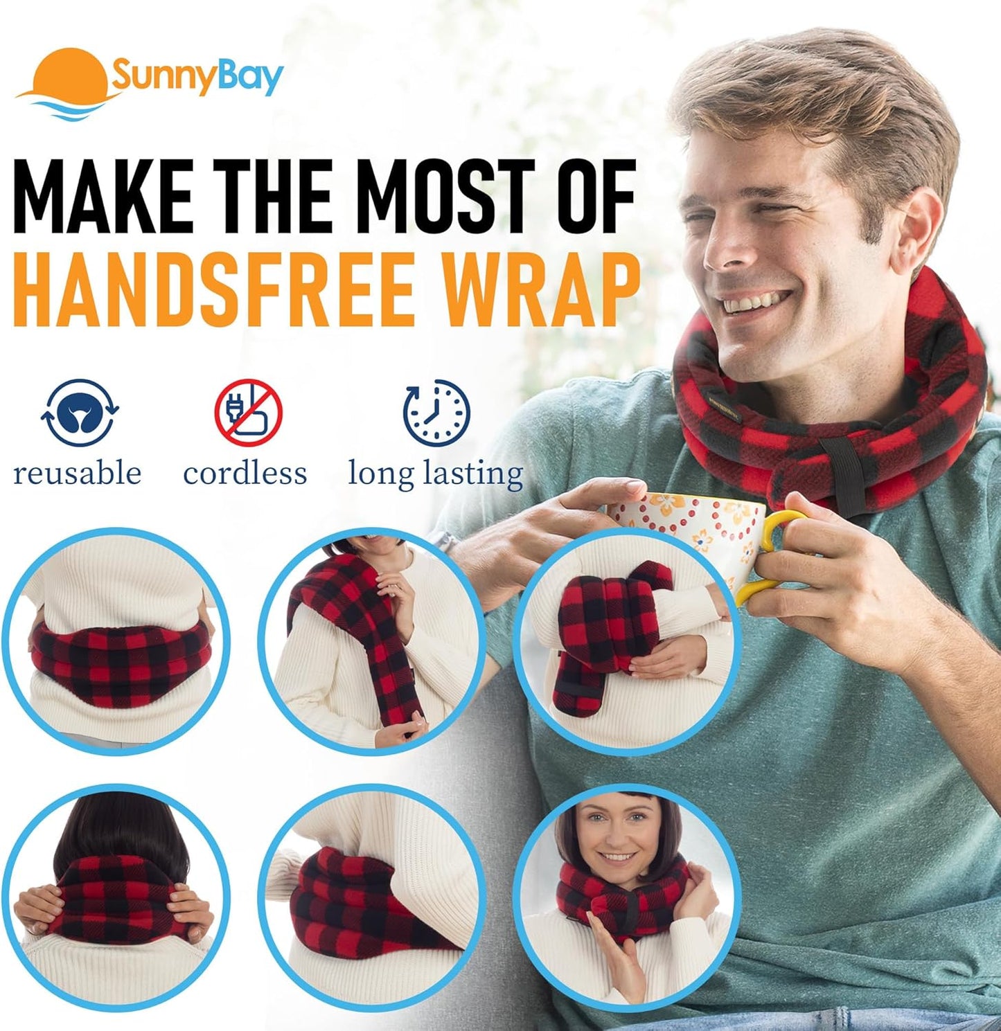 SunnyBay Microwave Heating Pad, Microwavable Heated Neck and Shoulder Wrap, Moist and Weighted Hands-Free Beanbag Pack with Wide Neck Coverage, 2.5 lbs, 26 Inches Long-Length, Made in USA, Buffalo