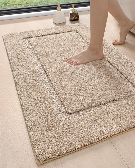 DEXI Bathroom Rugs 43x24, Washable Non Slip Bath Mat for Shower Floor, Absorbent Quick Dry Bathmat with Rubber Backing, Ultra Soft Plush Carpet for Tub, Beige