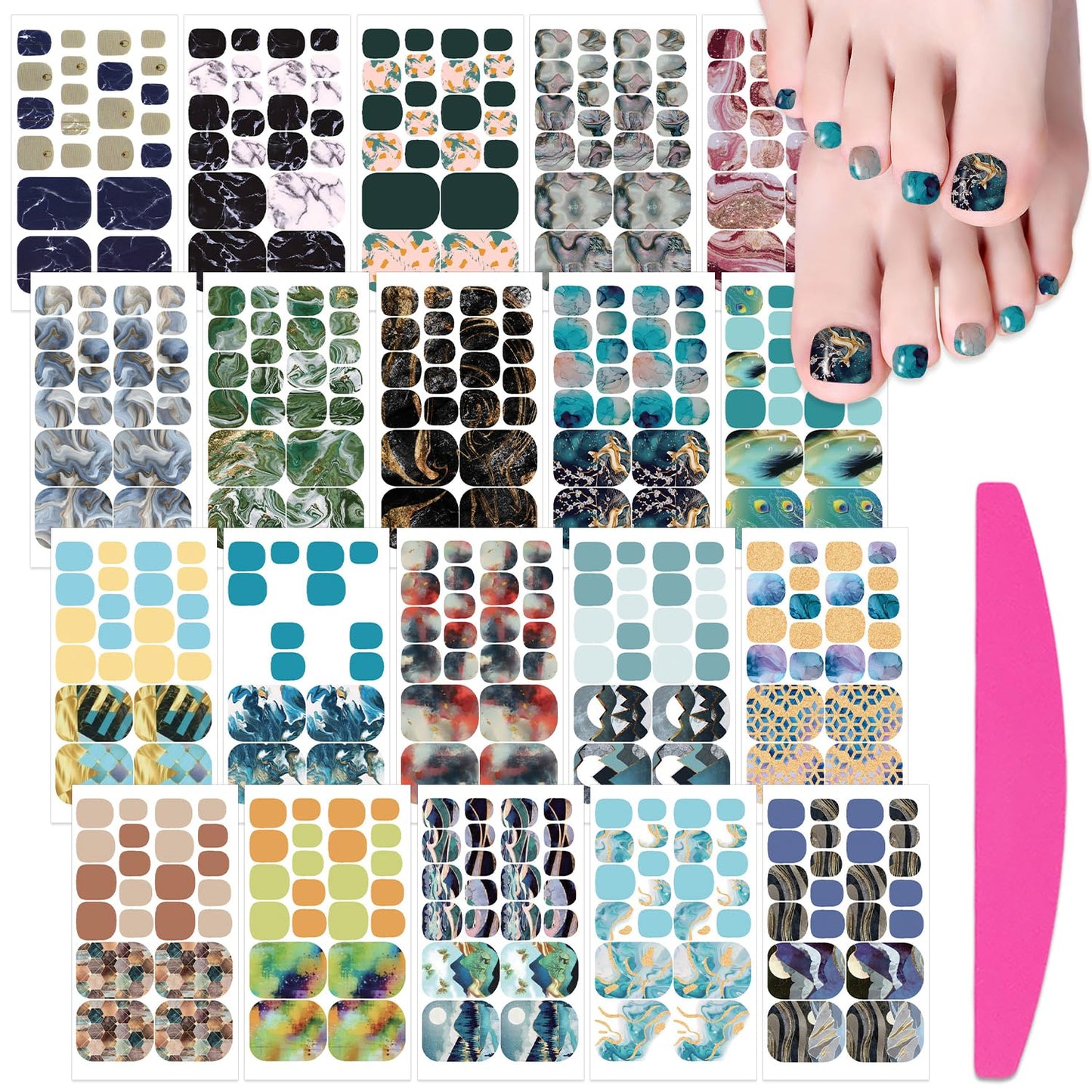 SILPECWEE 20 Sheets Toe Nail Stickers Full Nail Wraps for Toes Marble Toenail Polish Strips Gel Nail Strips Self Adhesive Toenails Polish Stickers Nail Art with 1pc Nail File