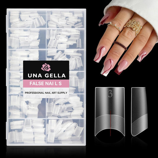 UNA GELLA Medium Square Gel Nail Tips 504pcs Full Matte Square Gel Tips Half Cover Clear False Nails Tips No C Curve with Position Line for Perfect Nail Extentions 12 Sizes, Gelly Tips
