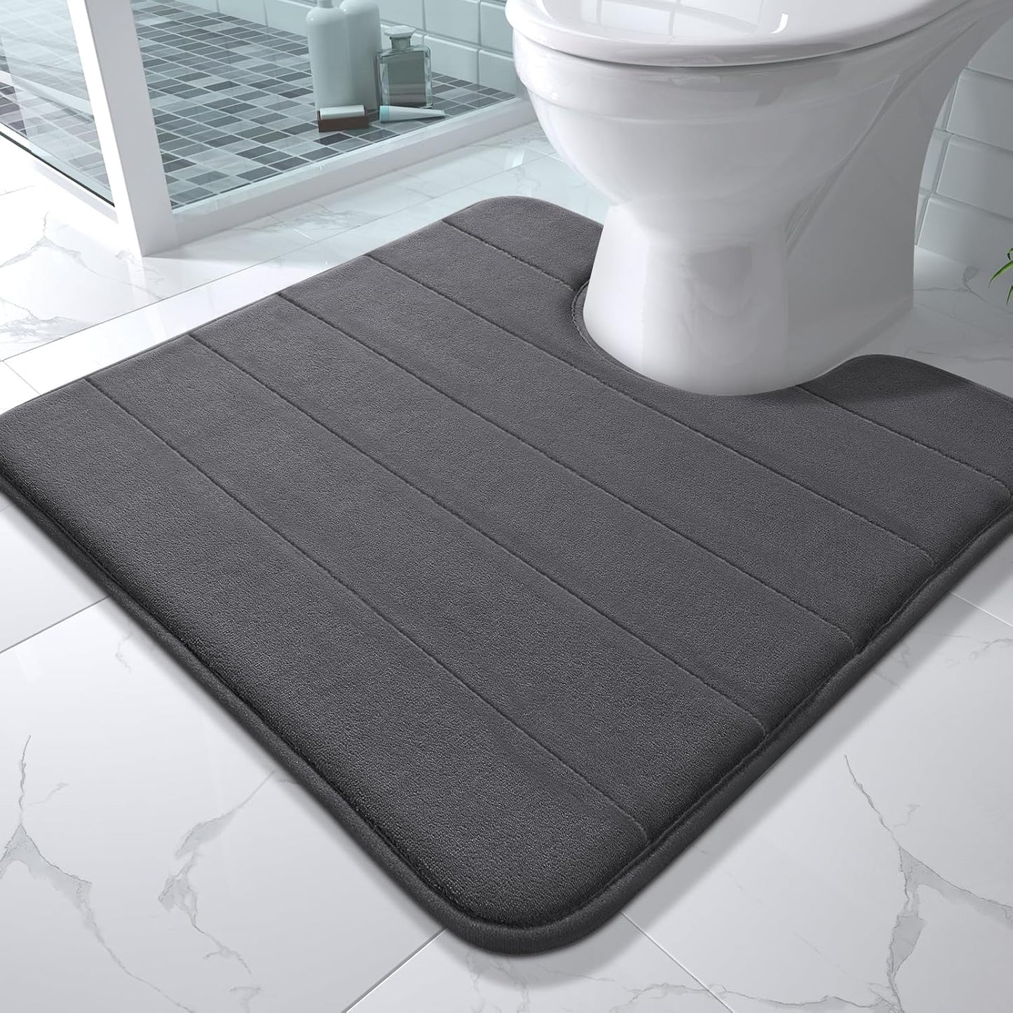 Yimobra Memory Foam Toilet Bath Mat U-Shaped, Soft and Comfortable, Super Water Absorption, Non-Slip, Thick, Machine Wash and Easier to Dry for Bathroom Commode Contour Rug, 24 X 24 Inches, Dark Gray